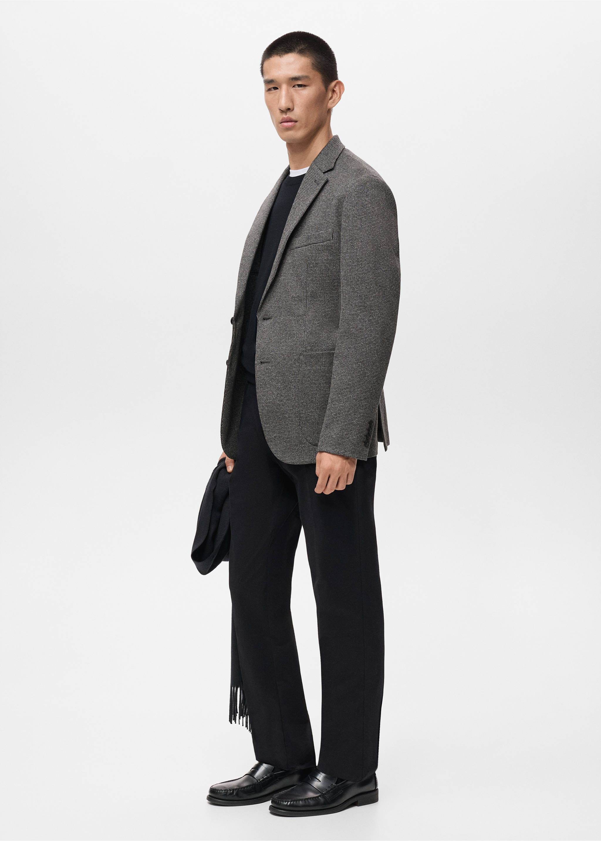Slim fit microstructure blazer - Details of the article 2, Medium Heather Grey. Ref: 17046732-00.