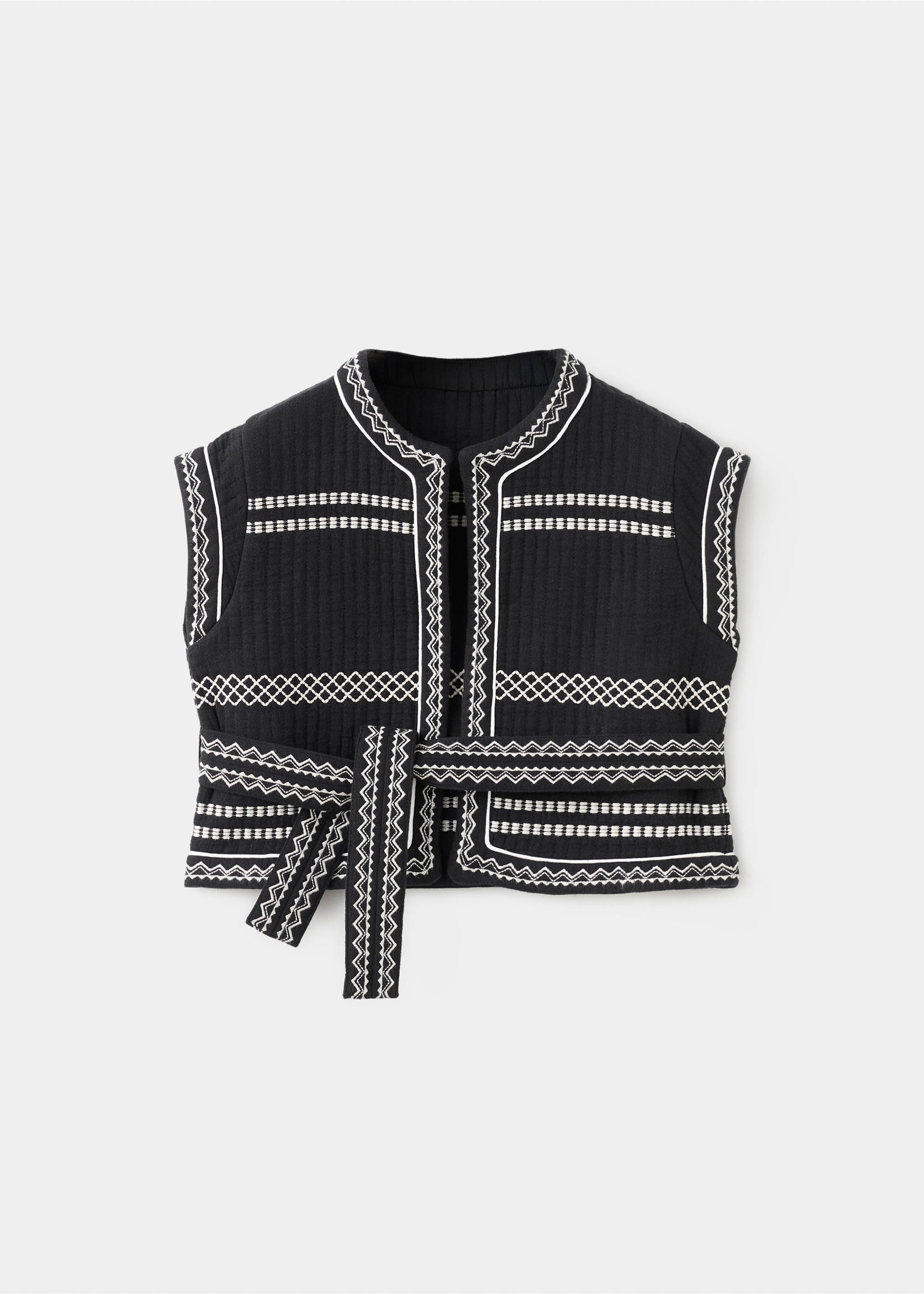 Embroidered waistcoat with belt - Article without model, Black. Ref: 17046738-00.