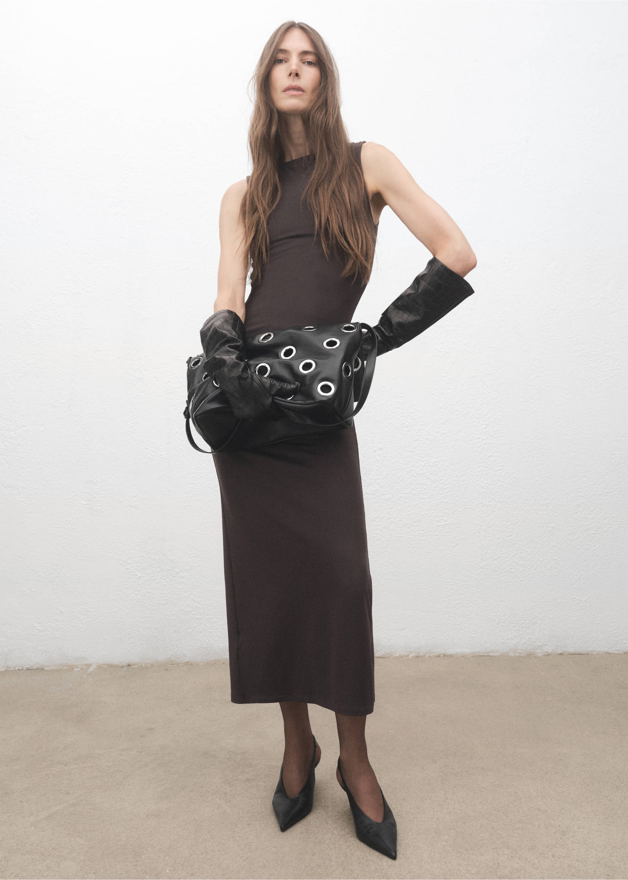 Shoulder bag with eyelets - General plane, Black. Ref: 17046740-00.