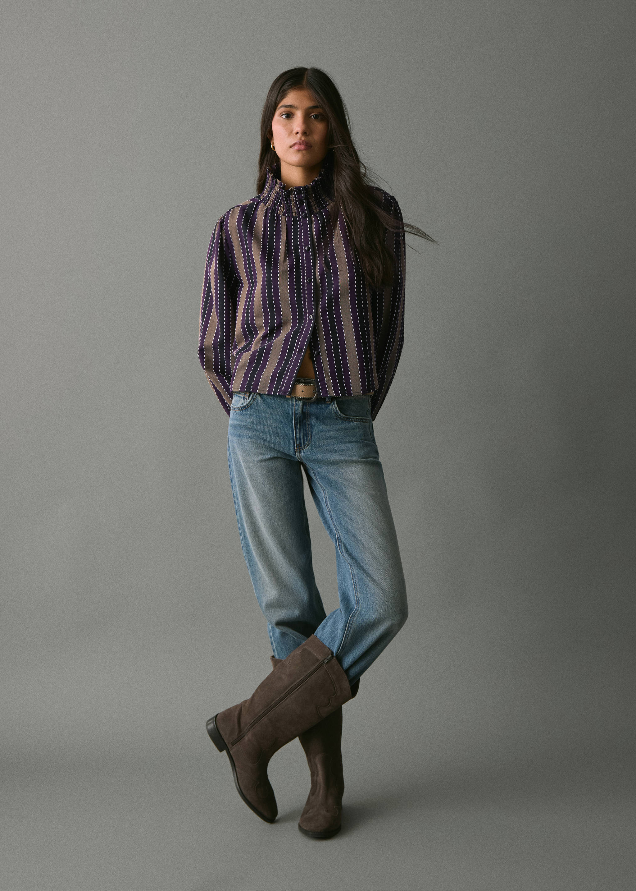 Gestreifte Bluse mit Stickdetails - Allgemeine Ansicht, Lila. Ref: 17047124-00.