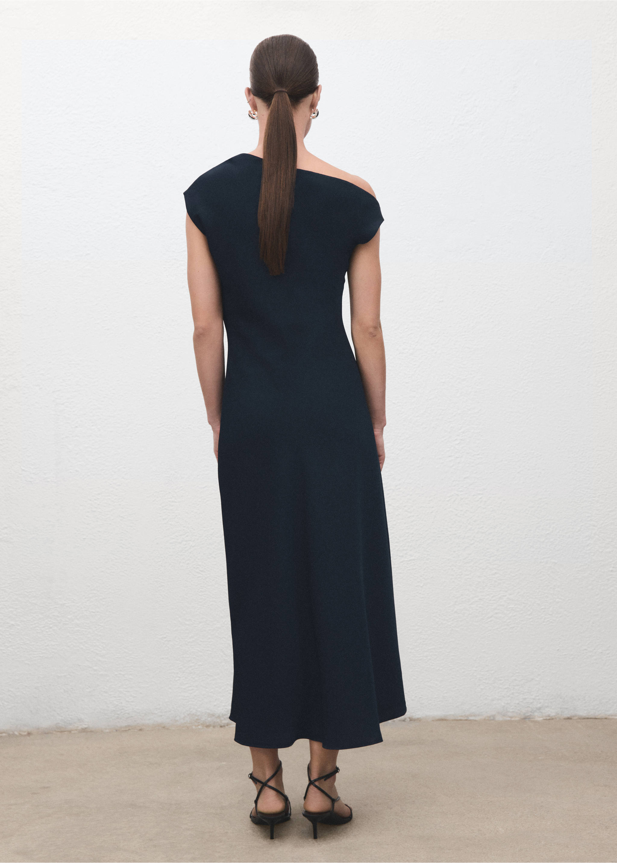 A-line dress with asymmetrical neckline - Reverse of the article, Navy. Ref: 17047137-00.