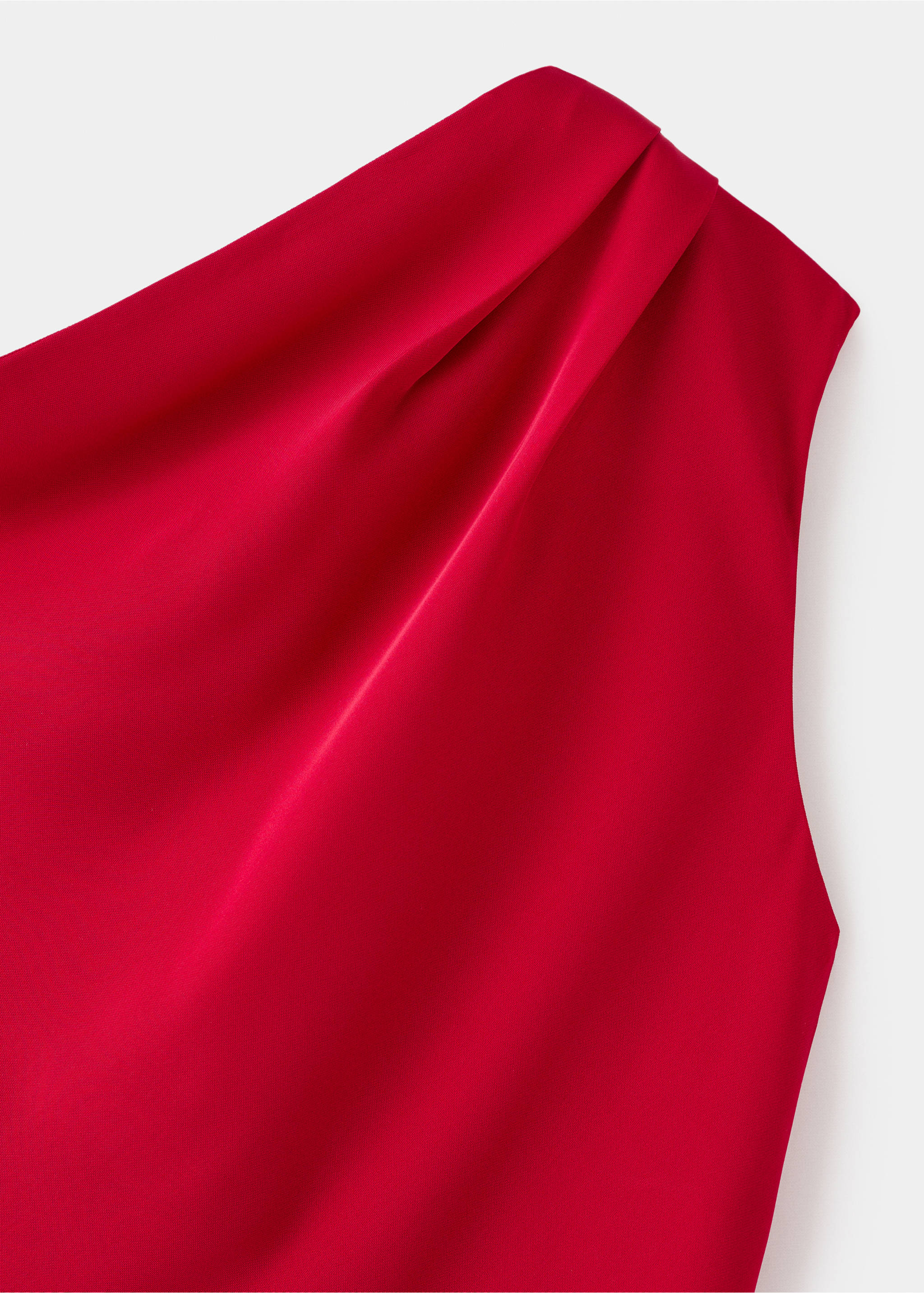 A-line dress with asymmetrical neckline - Details of the article 8, Red. Ref: 17047137-00.
