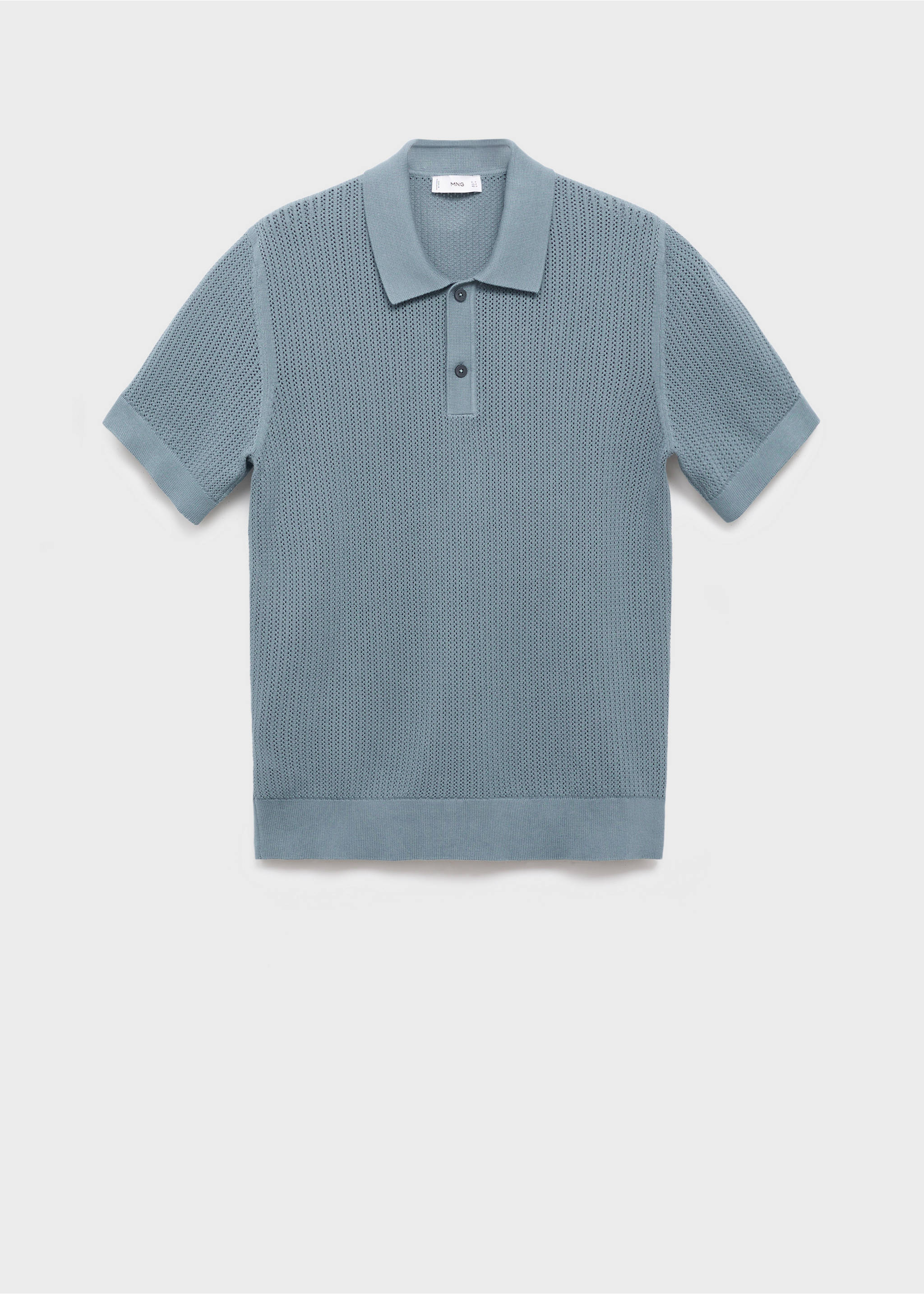 Openwork knitted cotton polo shirt - Article without model, Indigo Blue. Ref: 17047762-00.