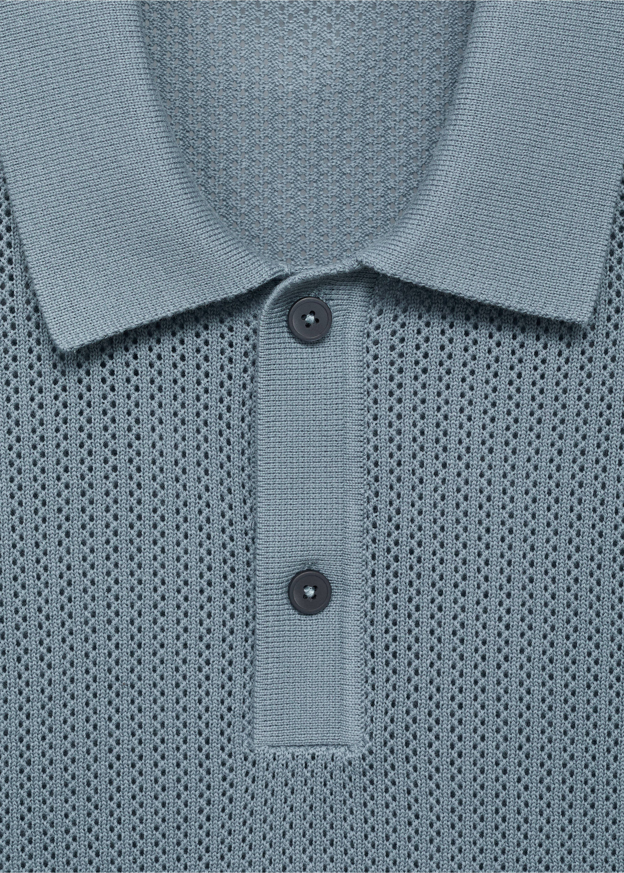 Openwork knitted cotton polo shirt - Details of the article 8, Indigo Blue. Ref: 17047762-00.