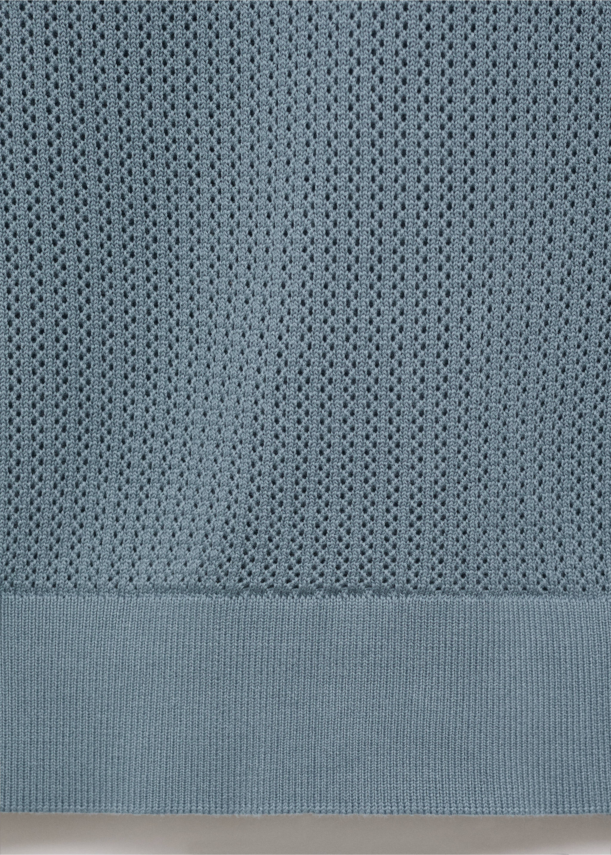 Openwork knitted cotton polo shirt - Details of the article 0, Indigo Blue. Ref: 17047762-00.