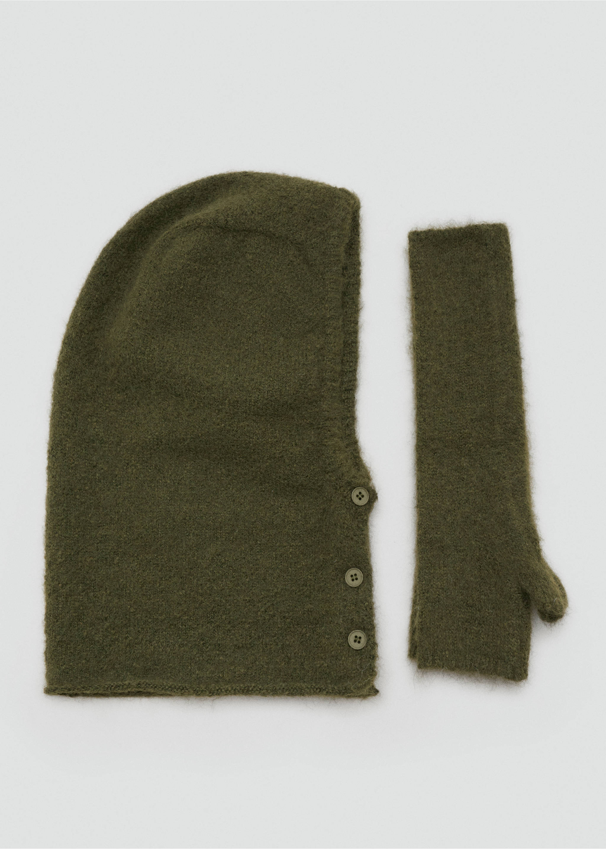 Strick-Balaclava mit Knöpfen - Detail des Artikels 1, Khaki. Ref: 17047765-00.