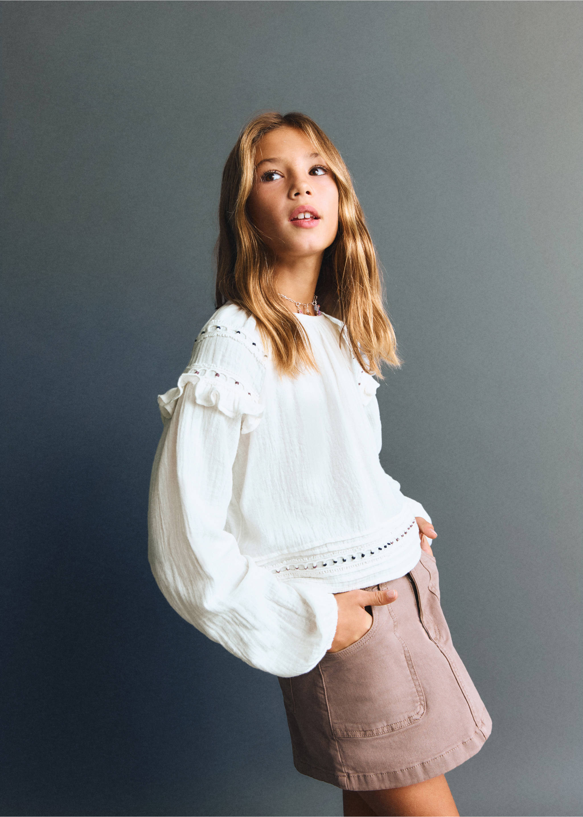Embroidered cotton blouse - Medium plane, Ecru. Ref: 17047767-00.