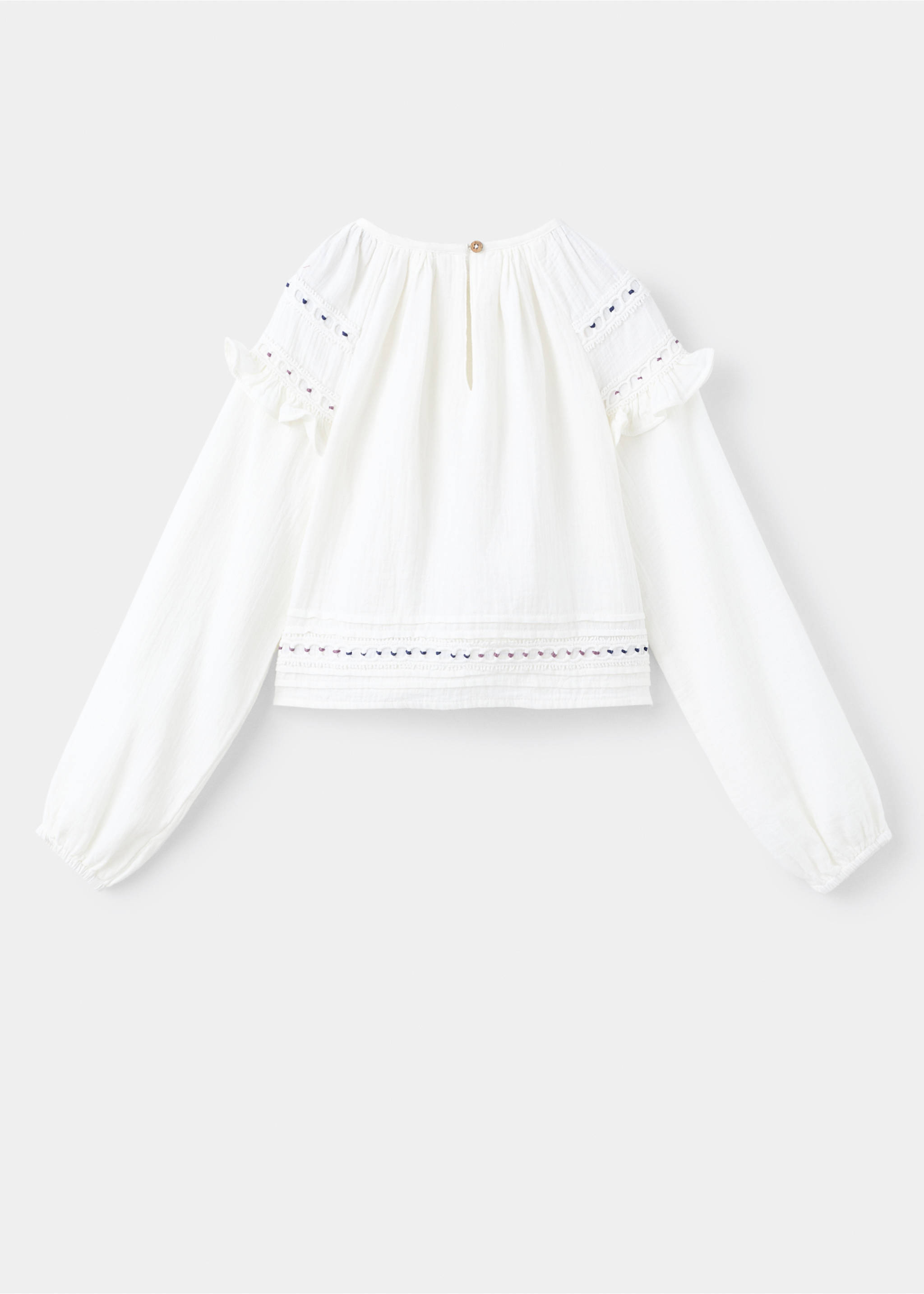 Embroidered cotton blouse - Reverse of the article, Ecru. Ref: 17047767-00.