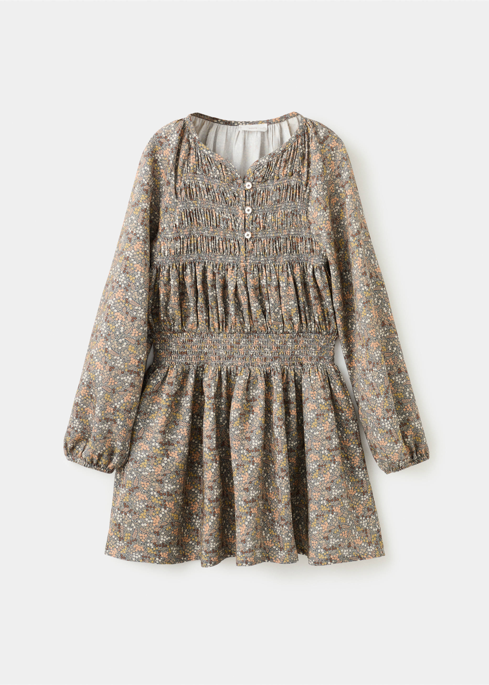 Ruched floral dress - Article without model, Dark Green. Ref: 17047770-00.