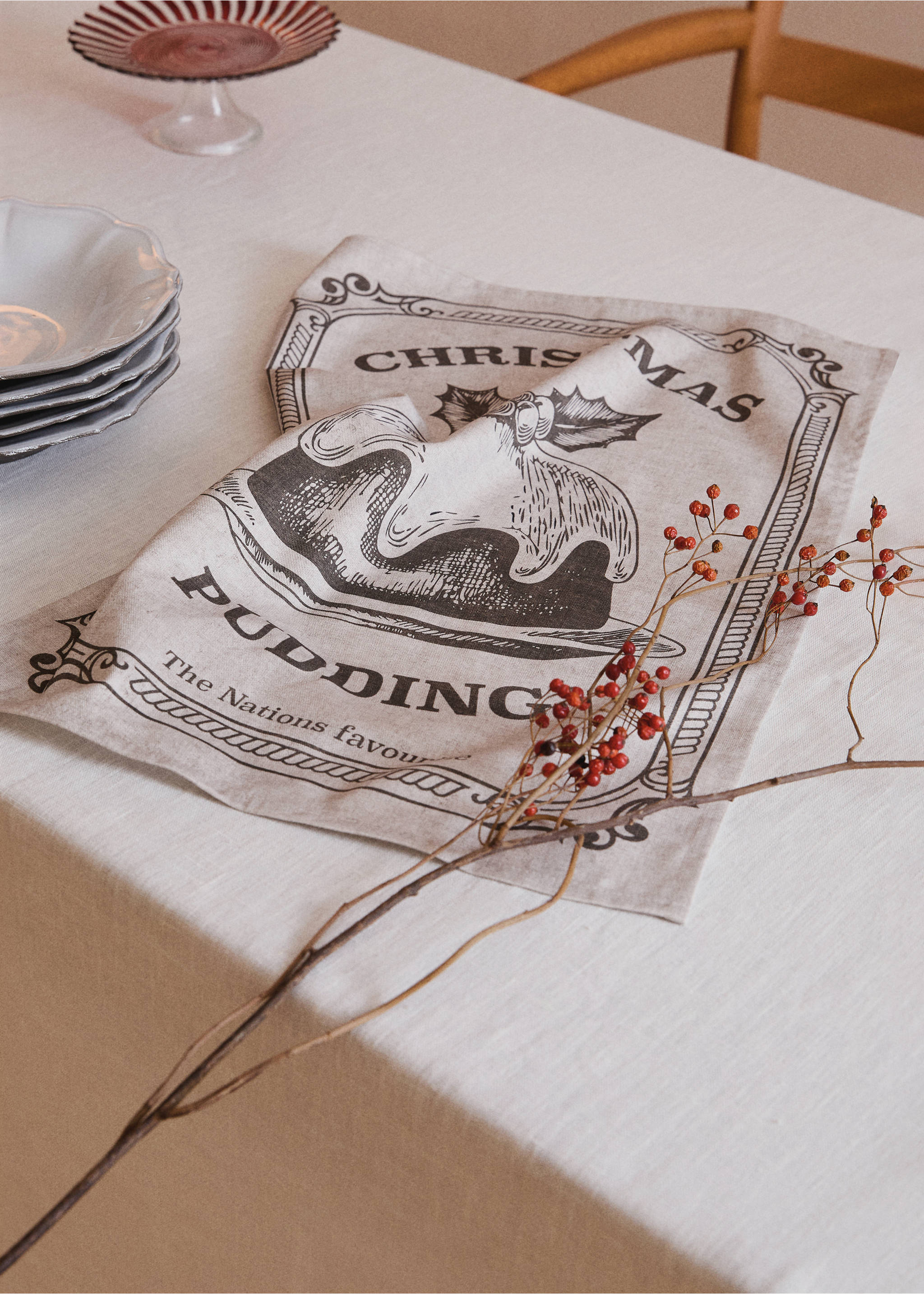 Küchentuch mit Weihnachtspudding-Print - Allgemeine Ansicht, Ecru. Ref: 17047795-00.