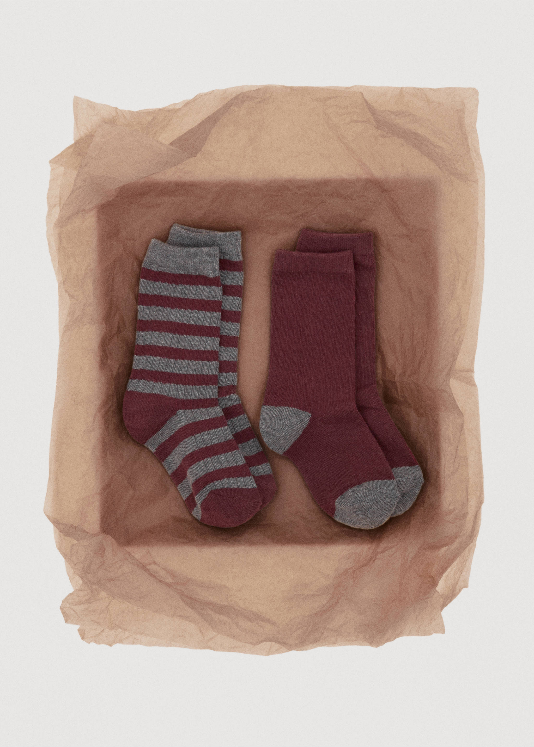 2 pack patterned socks - Details of the article 7, Burgundy. Ref: 17047799-00.