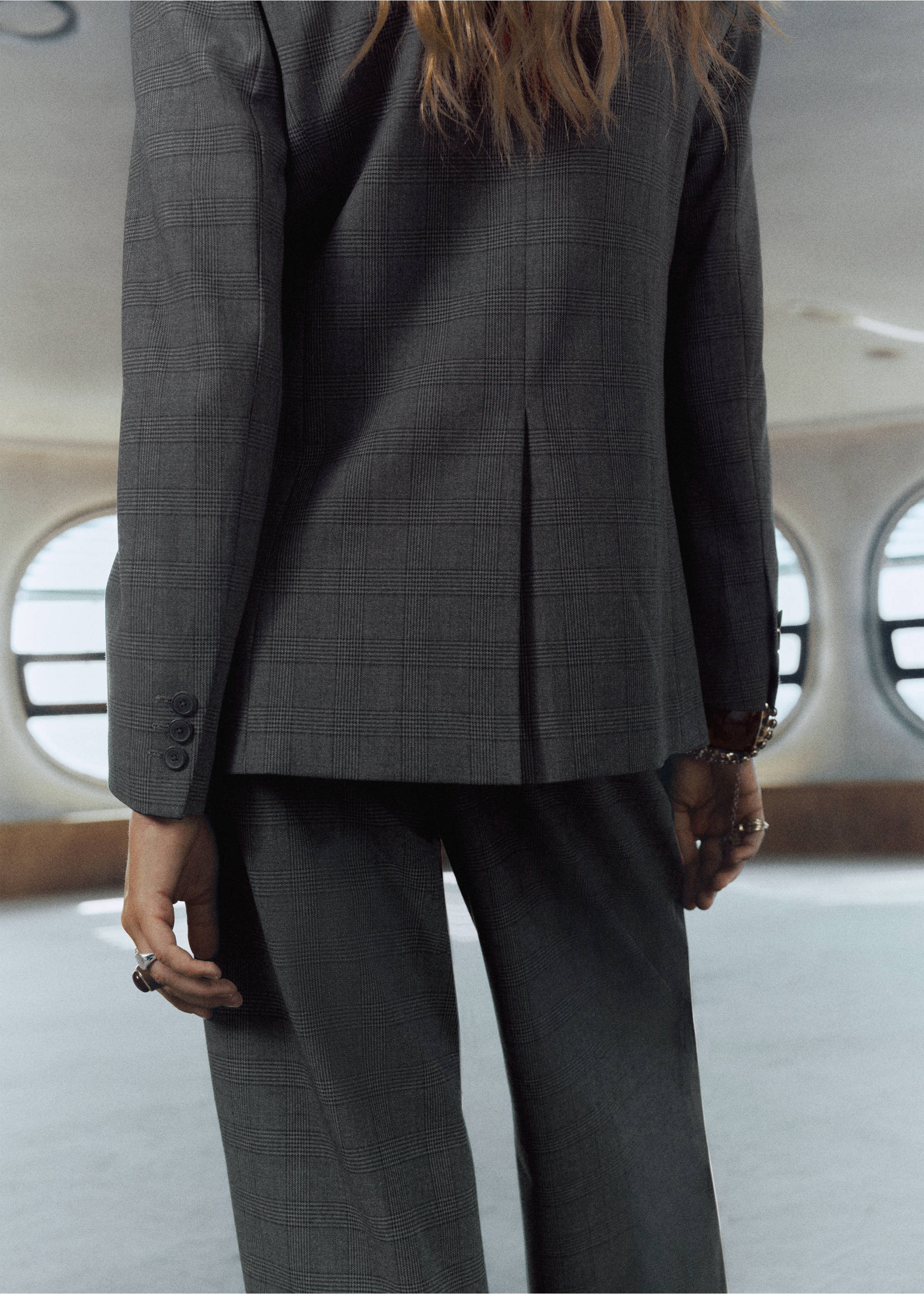 Double-breasted check suit jacket - Reverse of the article, Grey. Ref: 17047803-00.