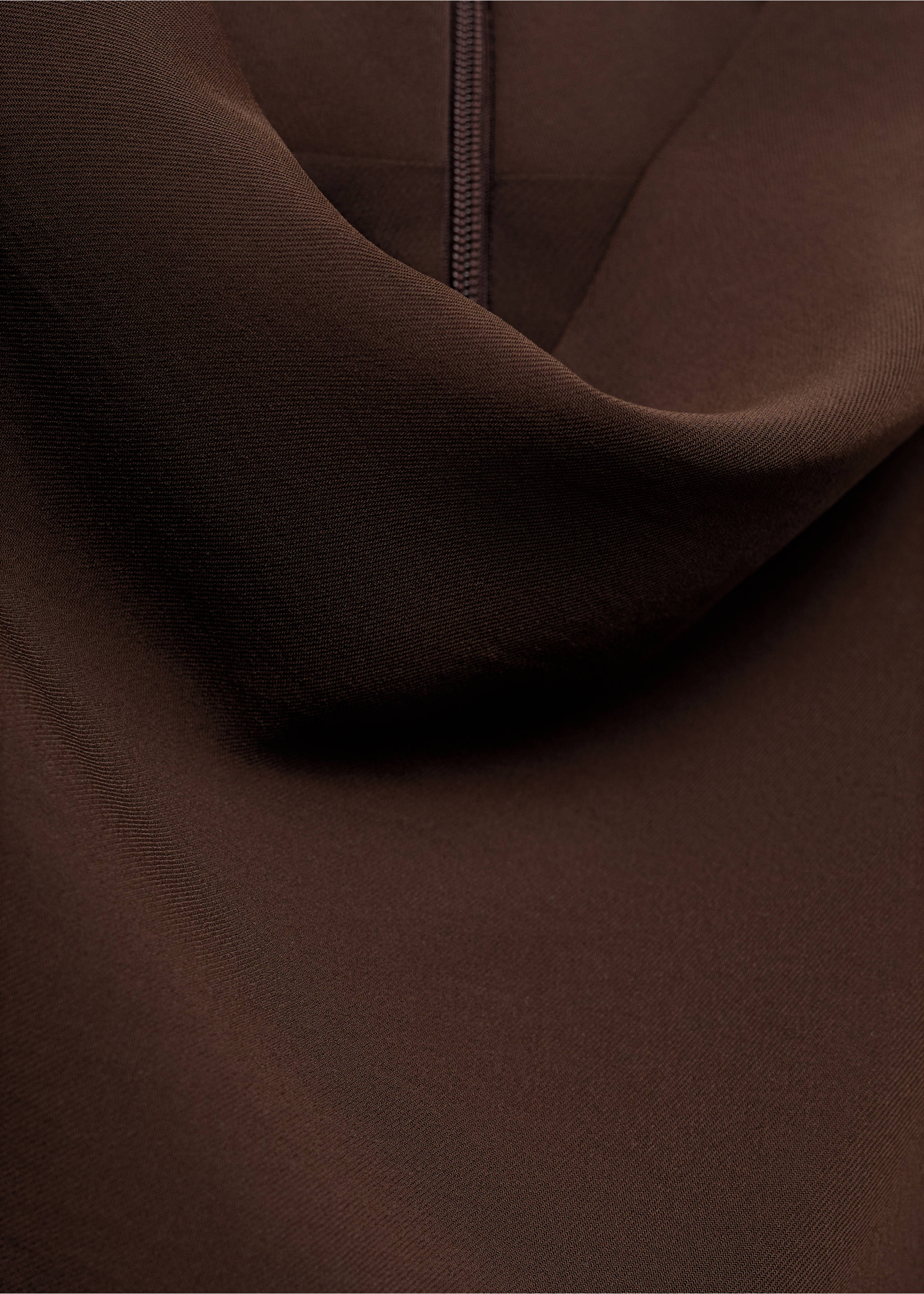 Close-up of a brown dress showing the fabric texture and back zip., Chocolate. Ref: 17047808-00.