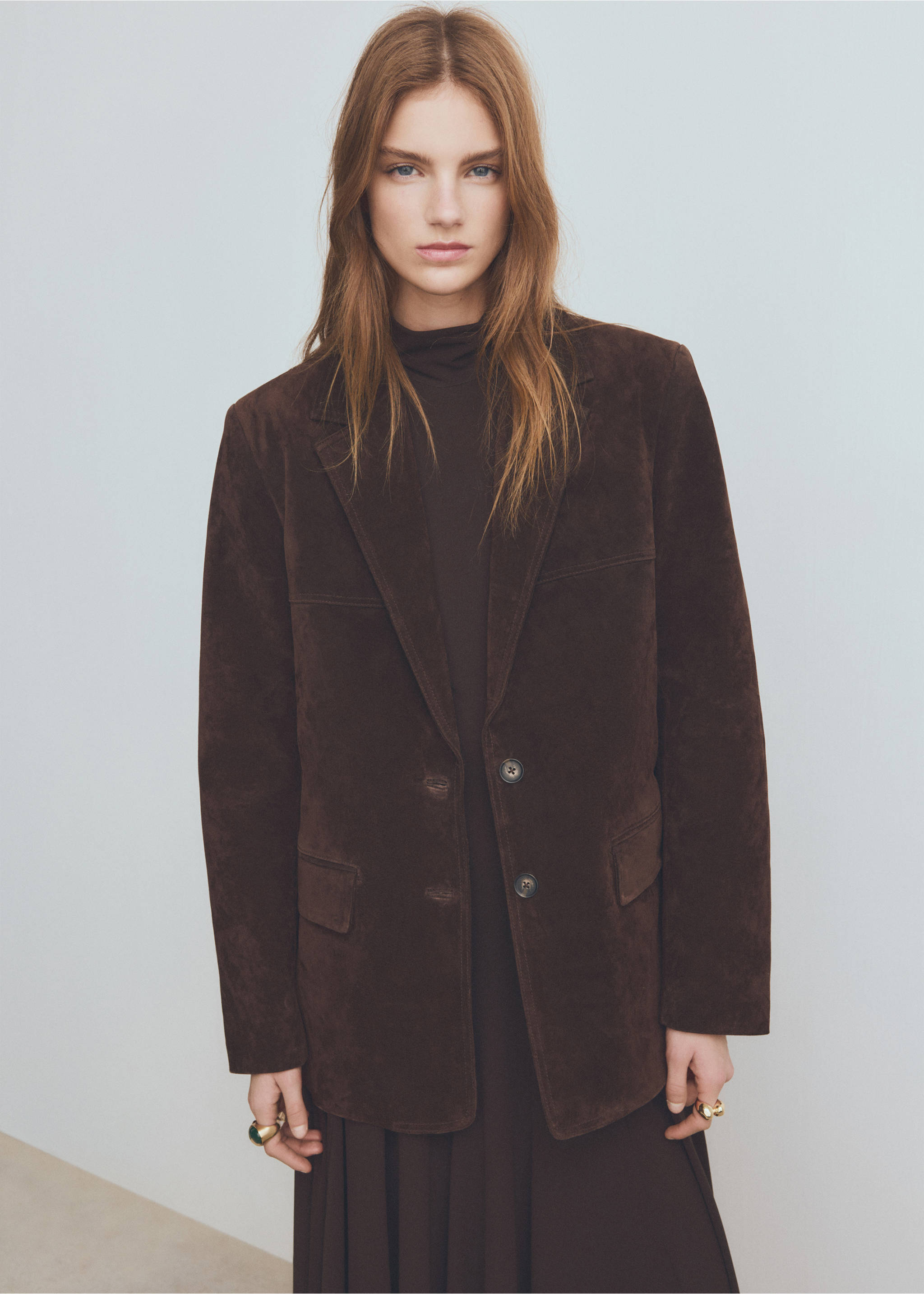Blazer droit daim - Plan moyen, Chocolat. Ref: 17047811-00.