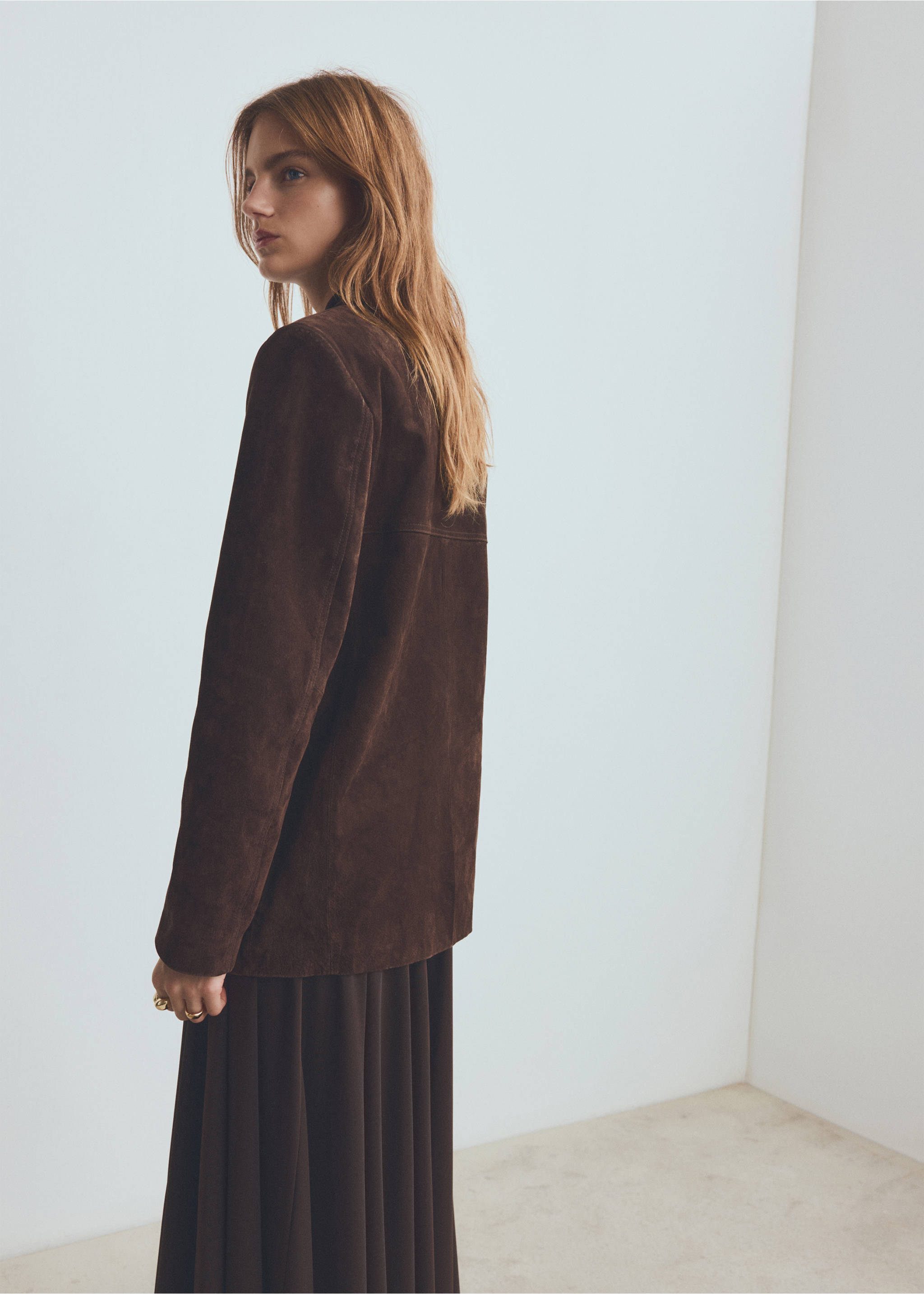 Blazer droit daim - Verso de l’article, Chocolat. Ref: 17047811-00.