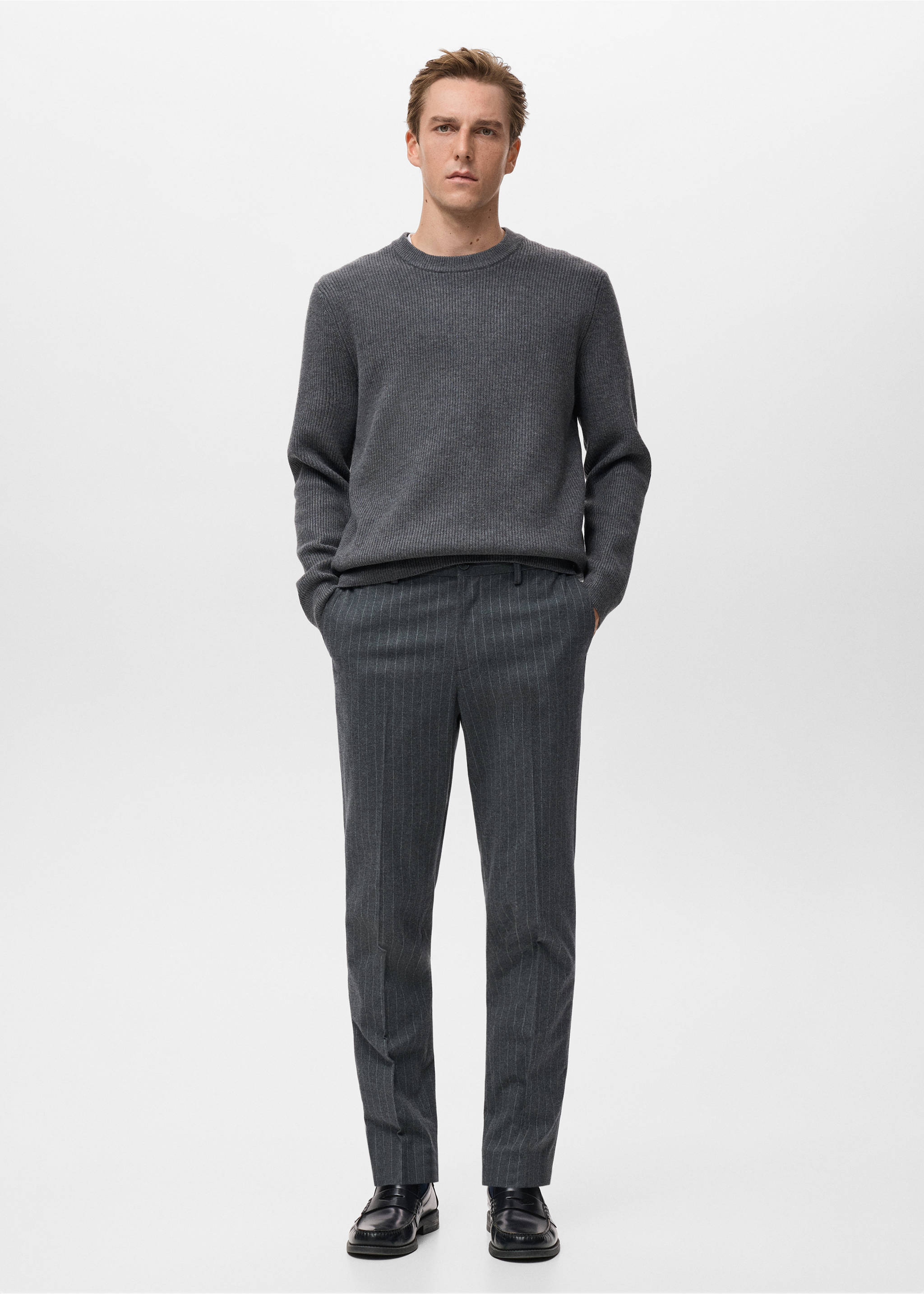 Παντελόνι φανέλα slim fit - Γενικό πλάνο, Γκρι Μέτριο Μελανζέ. Ref: 17047885-00.