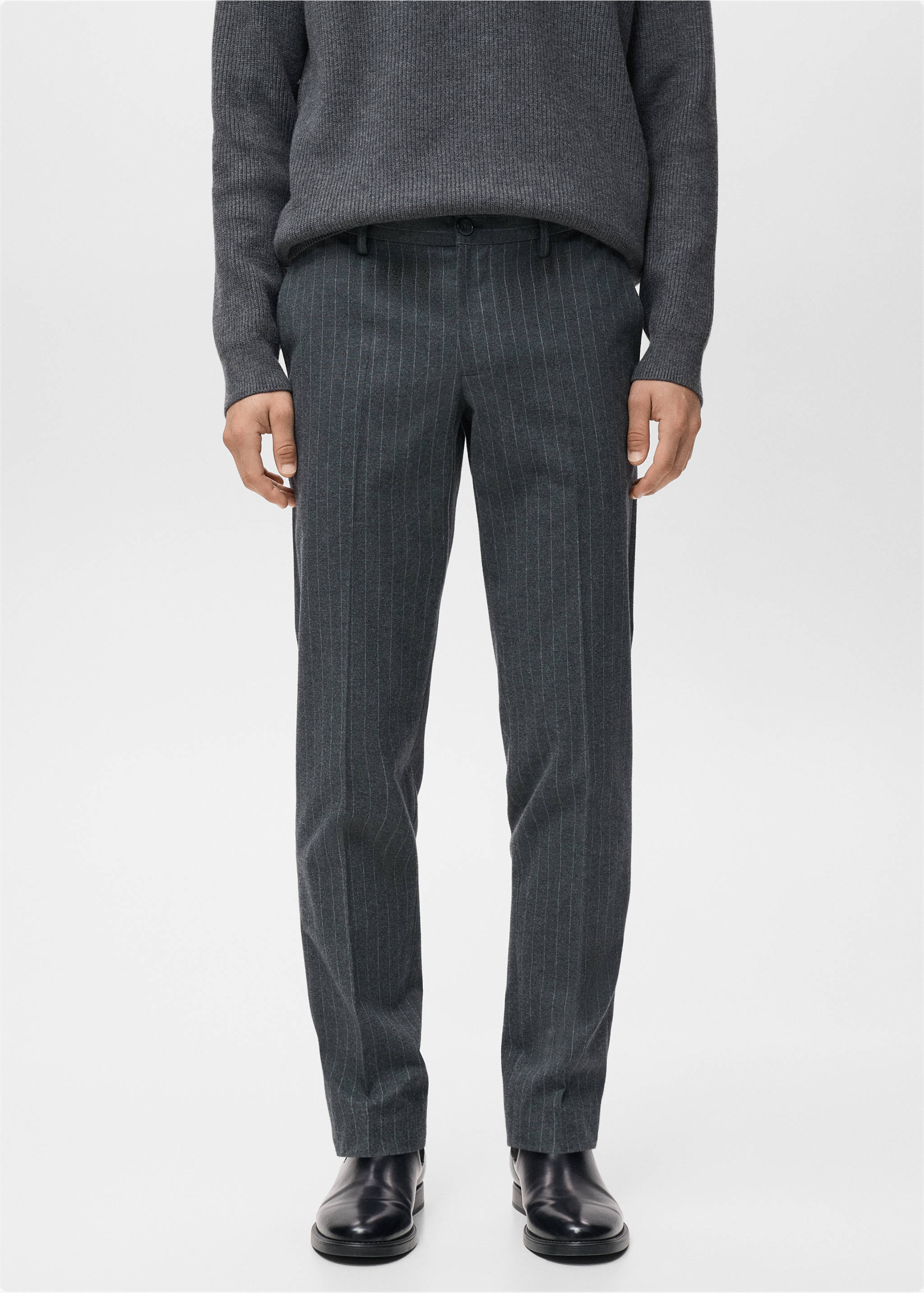 Παντελόνι φανέλα slim fit - Μεσαίο πλάνο, Γκρι Μέτριο Μελανζέ. Ref: 17047885-00.