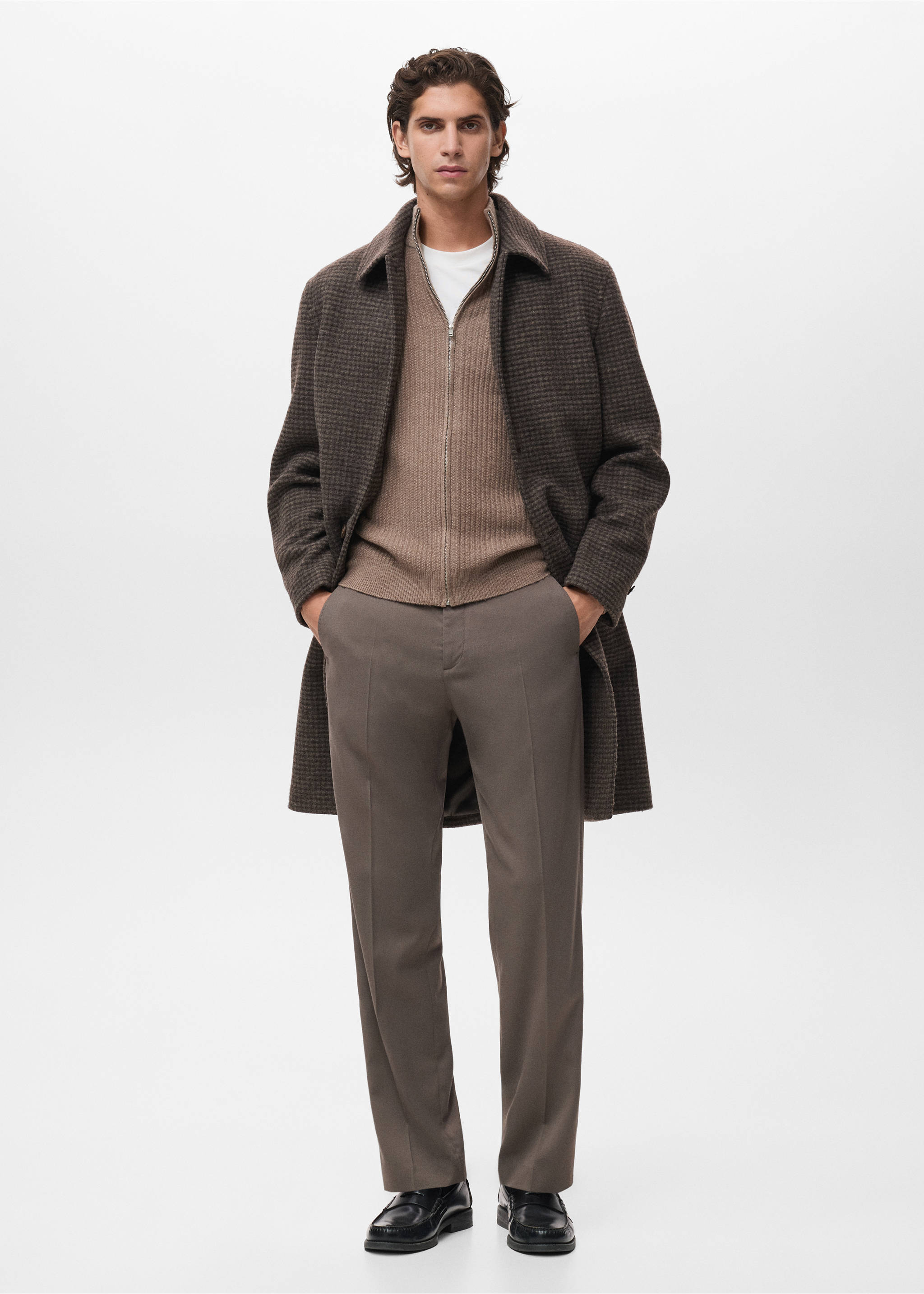 Ribbed-knit cardigan with zip - General plane, Medium Brown. Ref: 17047897-00.