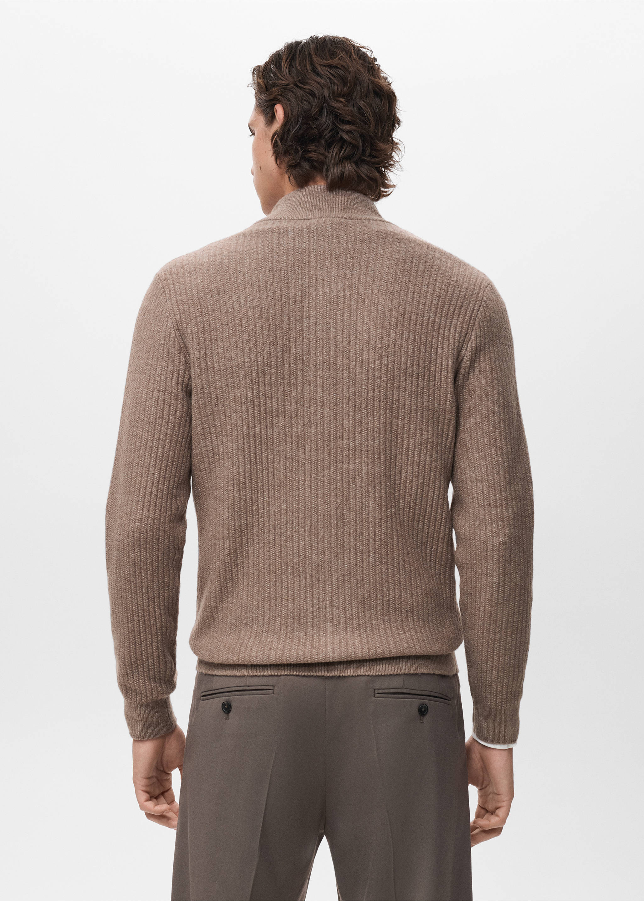 Ribbed-knit cardigan with zip - Reverse of the article, Medium Brown. Ref: 17047897-00.