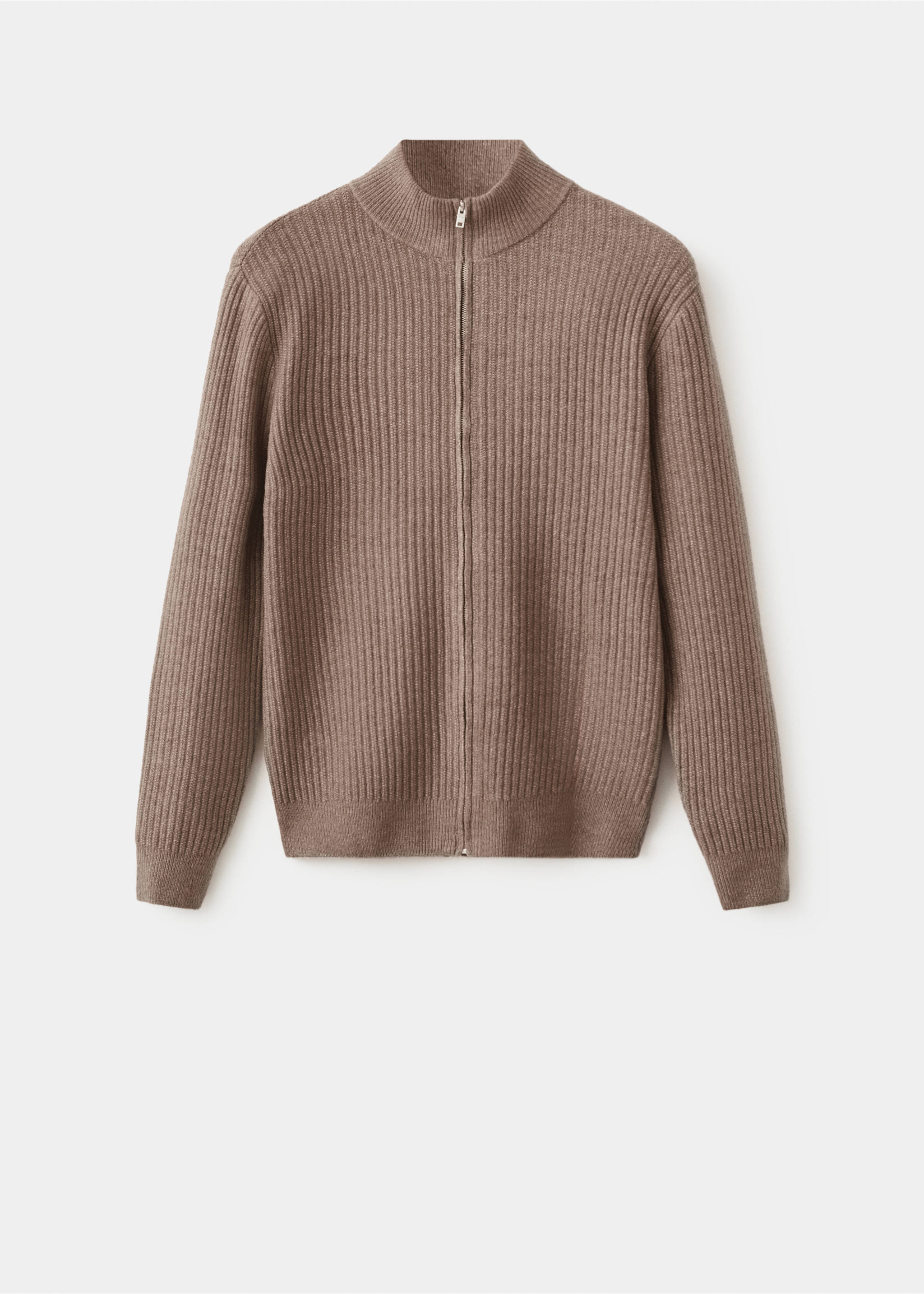 Ribbed-knit cardigan with zip - Article without model, Medium Brown. Ref: 17047897-00.