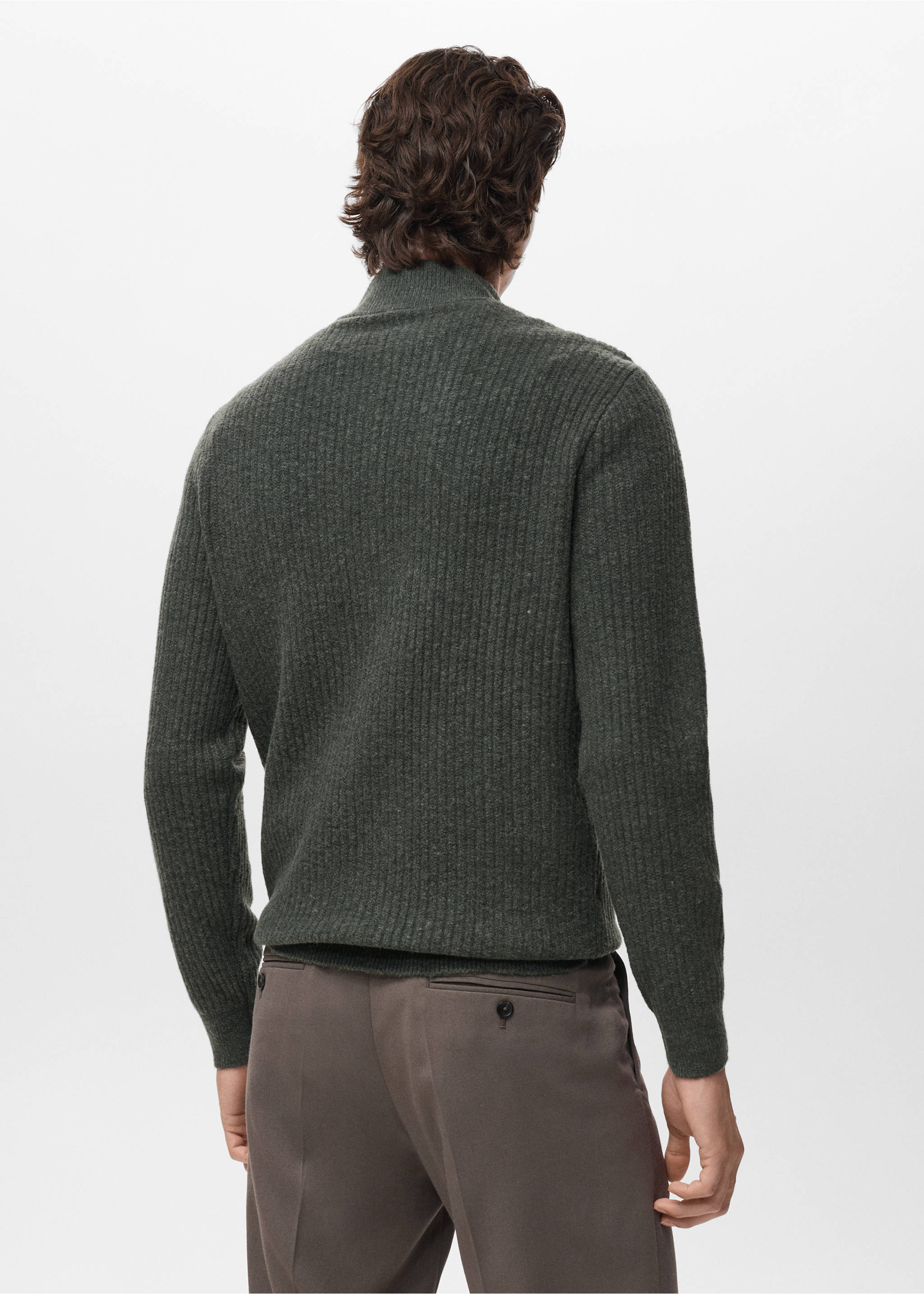 Ribbed-knit cardigan with zip - Reverse of the article, Dark Green. Ref: 17047897-00.