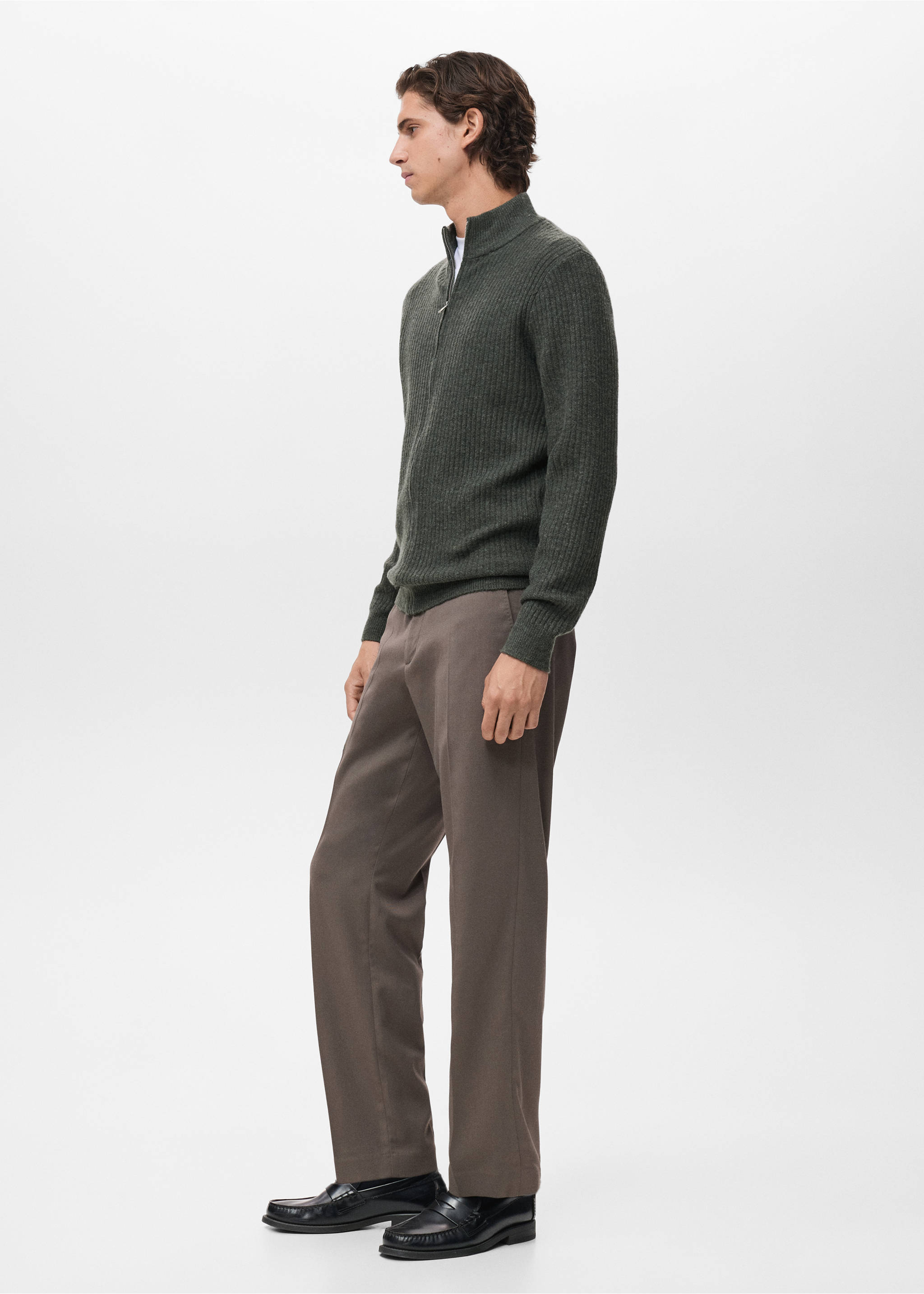 Ribbed-knit cardigan with zip - Details of the article 2, Dark Green. Ref: 17047897-00.