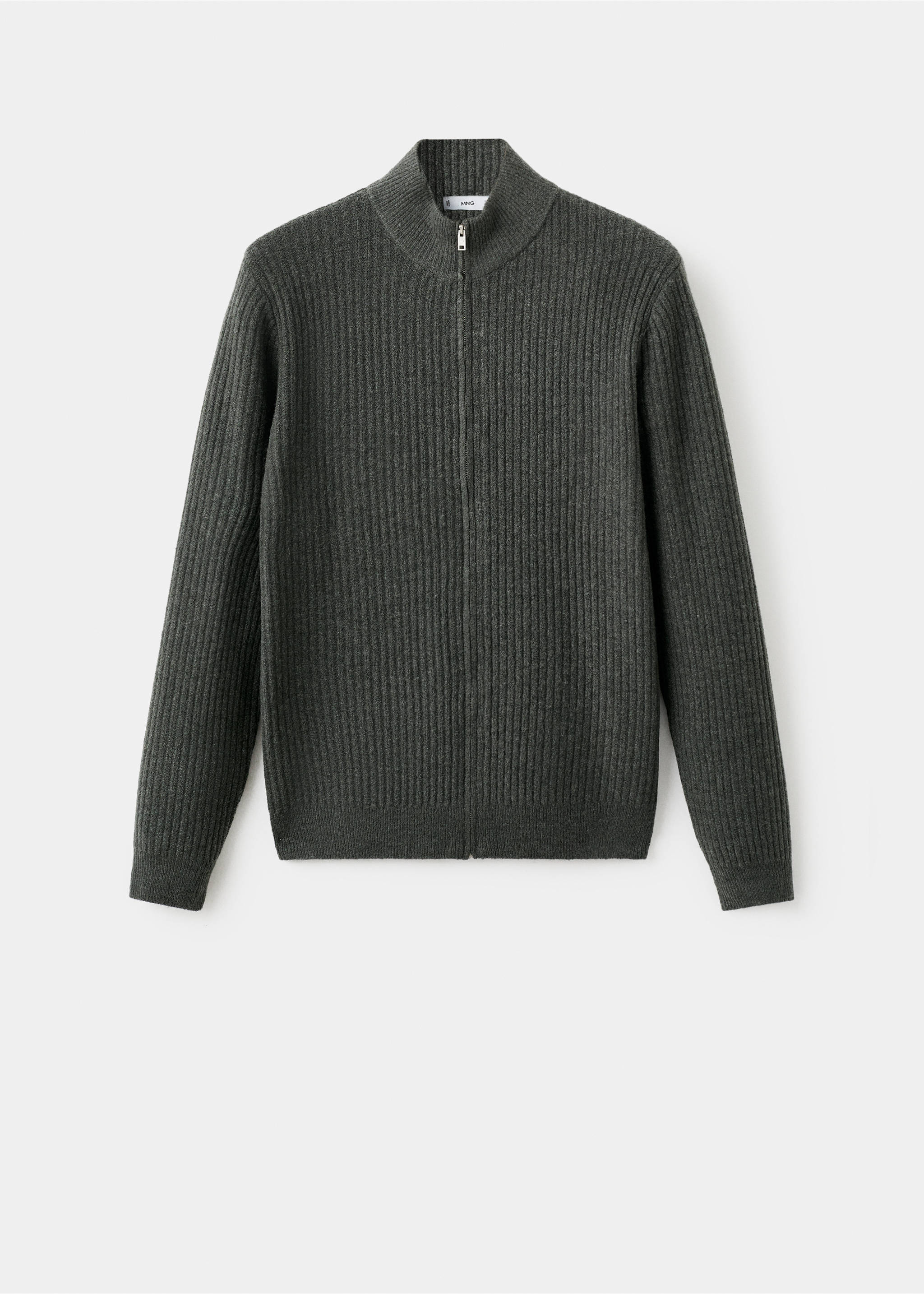 Ribbed-knit cardigan with zip - Article without model, Dark Green. Ref: 17047897-00.