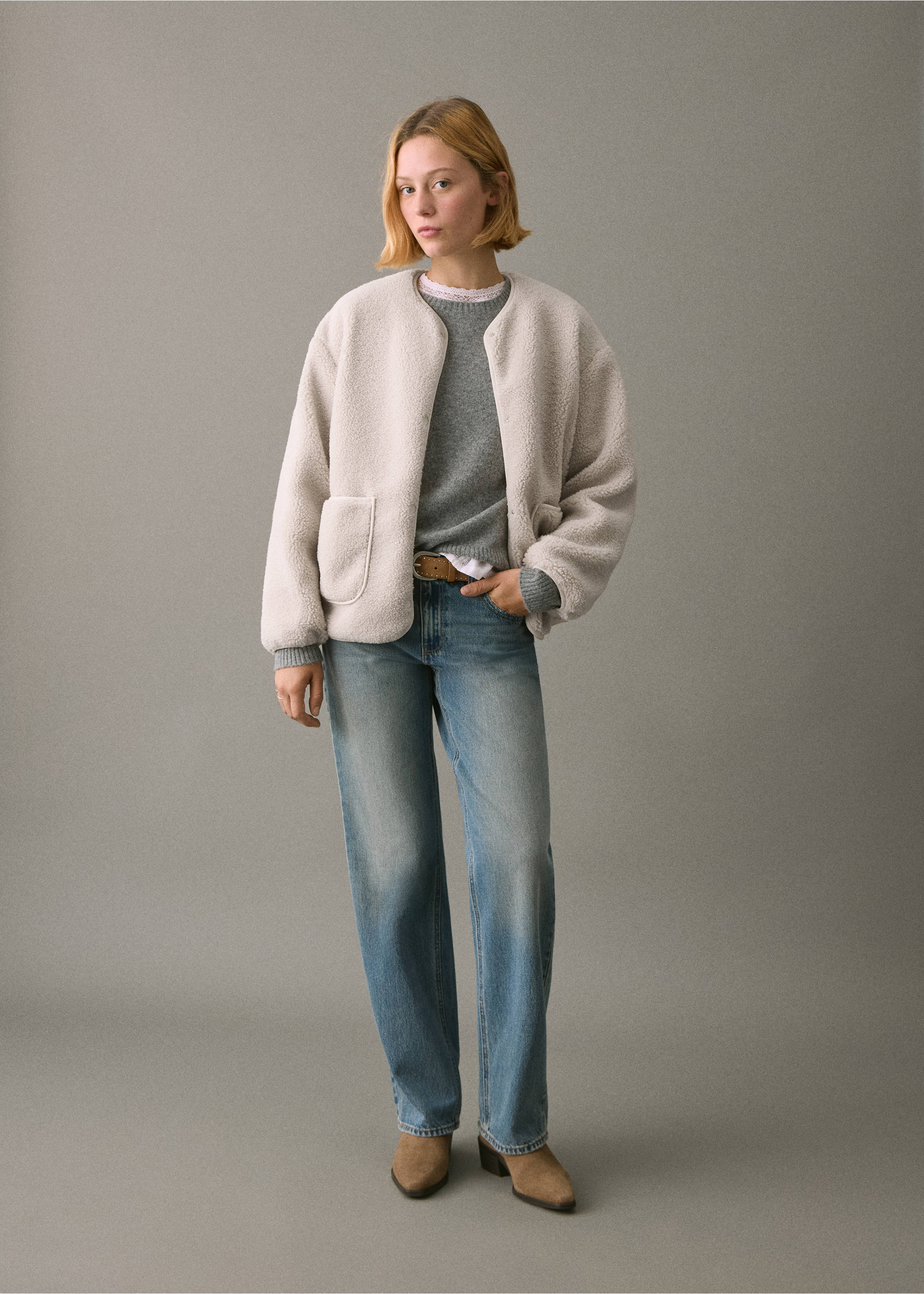 Shearling-effect jacket - General plane, Ecru. Ref: 17047898-00.