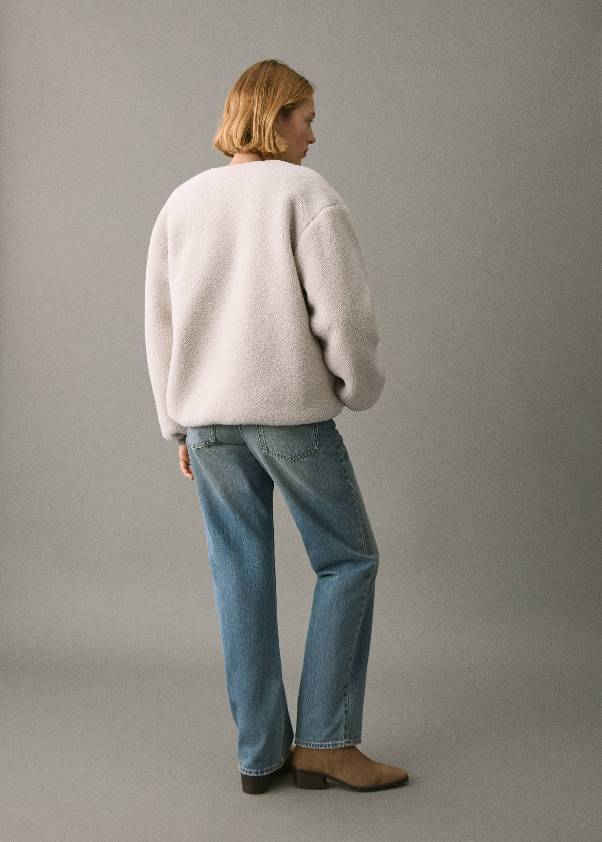 Shearling-effect jacket - Reverse of the article, Ecru. Ref: 17047898-00.