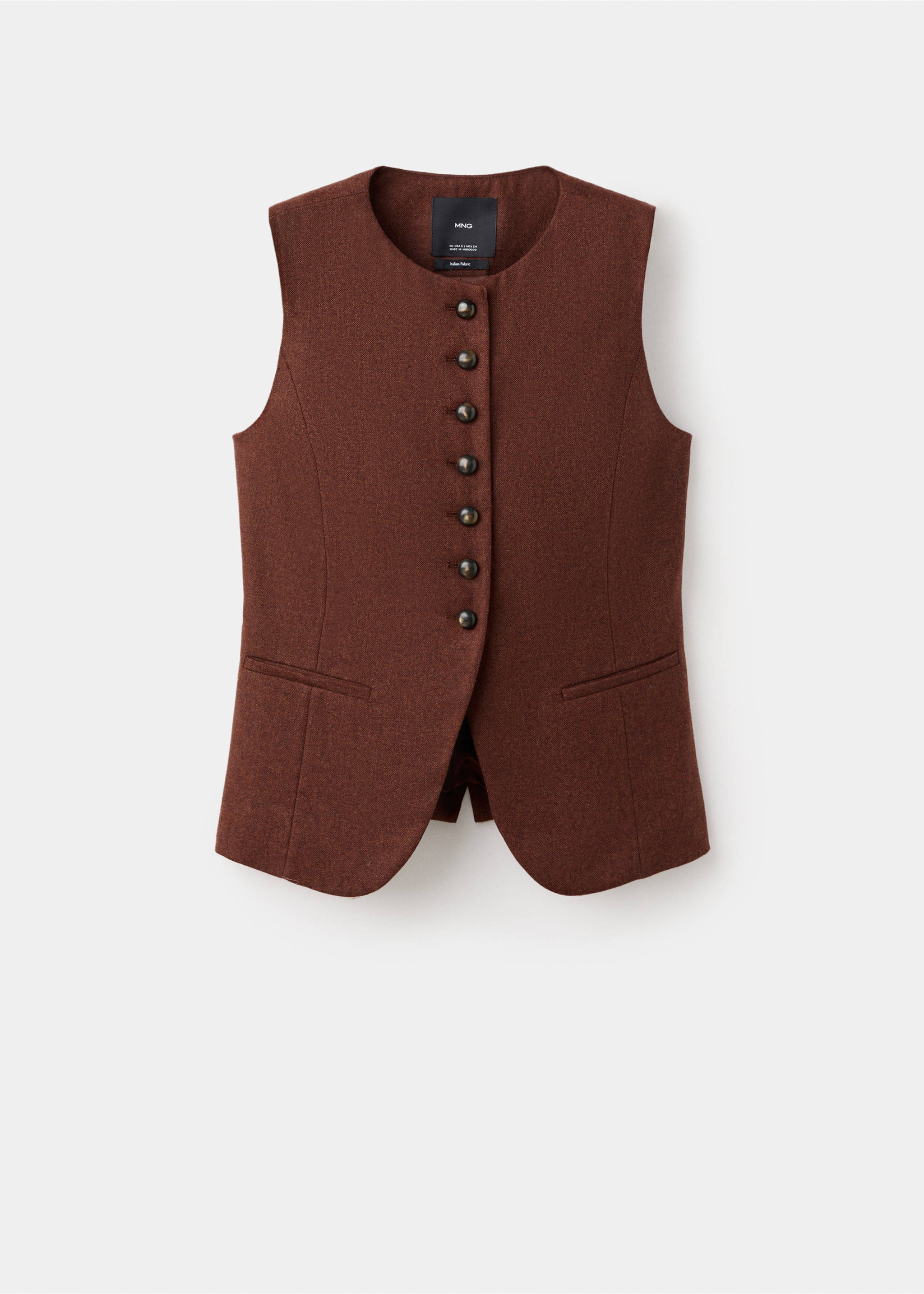 Wool-blend gilet with buttons - Article without model, Tobacco Brown. Ref: 17047912-00.