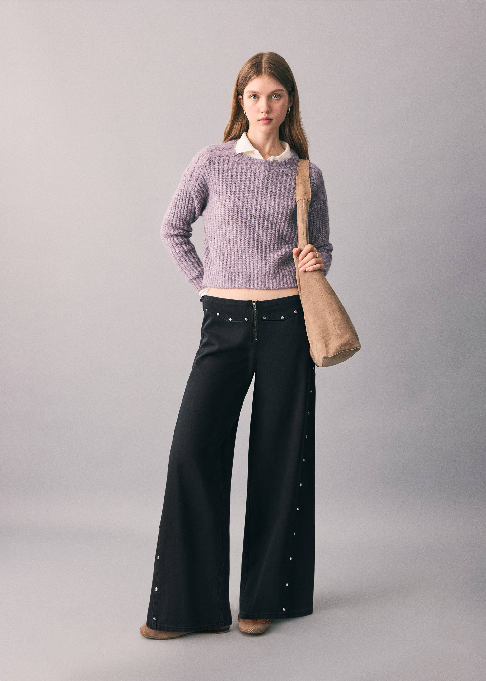Wide leg jeans with studs - General plane, Black denim. Ref: 17048267-00.