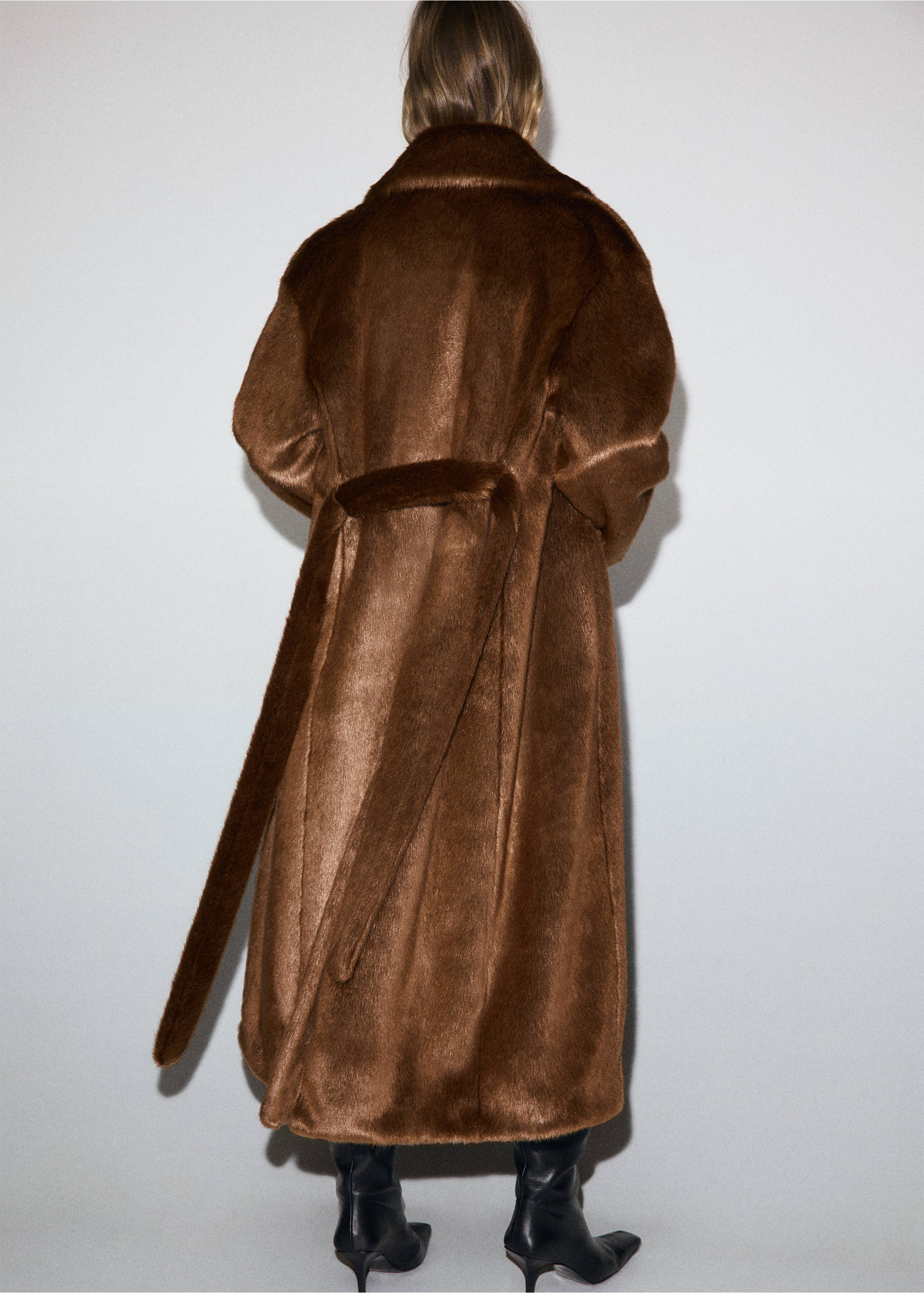 Faux-fur coat with belt - Reverse of the article, Medium Brown. Ref: 17048271-00.