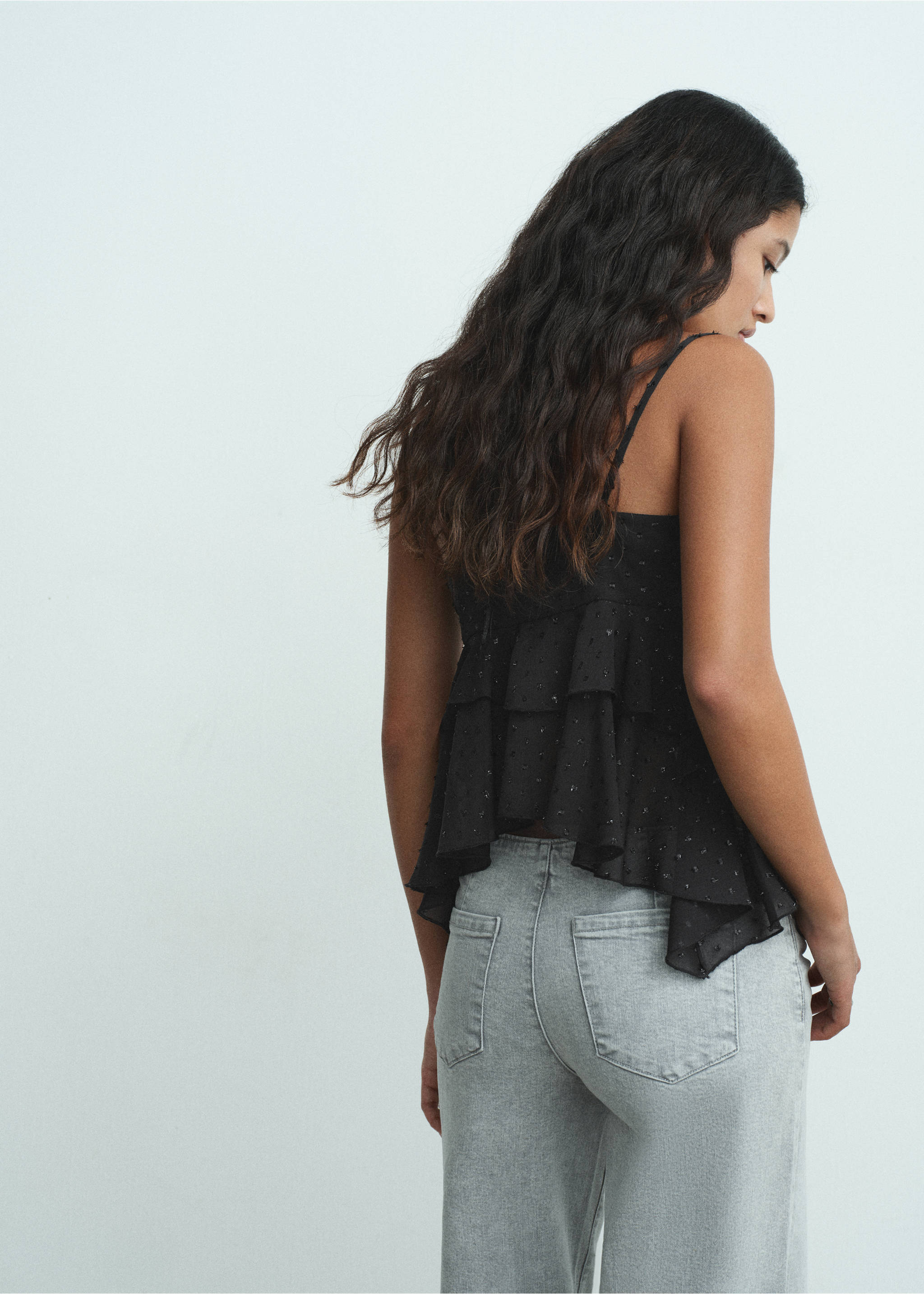 Ruffled plumeti top - Reverse of the article, Black. Ref: 17048275-00.