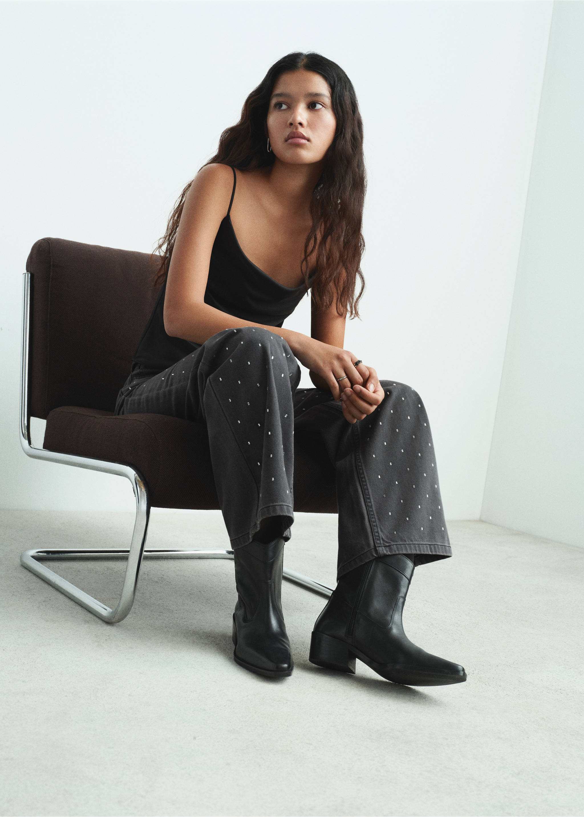 Crystal strass jeans - Medium plane, Black denim. Ref: 17048278-00.