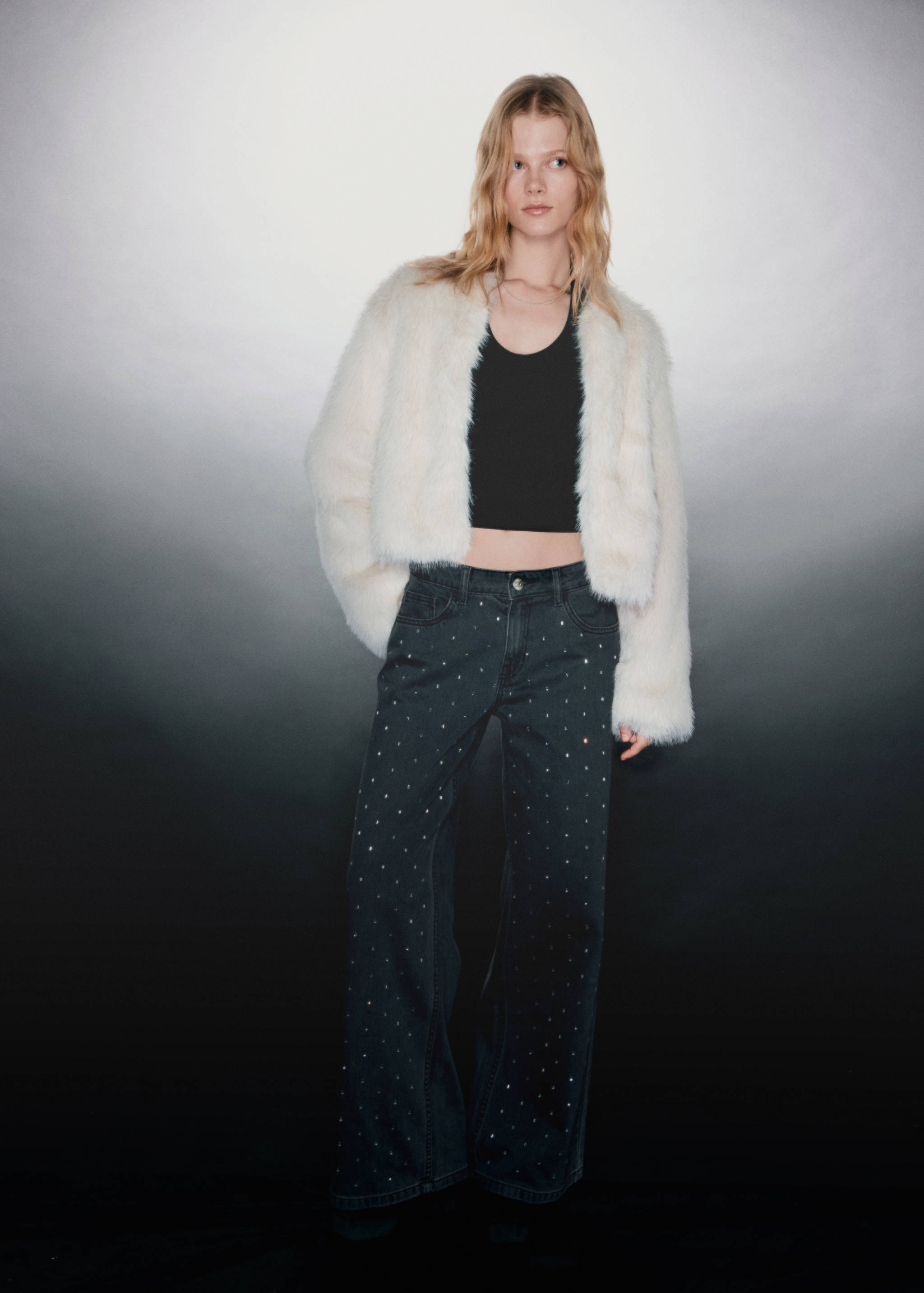 Crystal strass jeans - Details of the article 5, Black denim. Ref: 17048278-00.