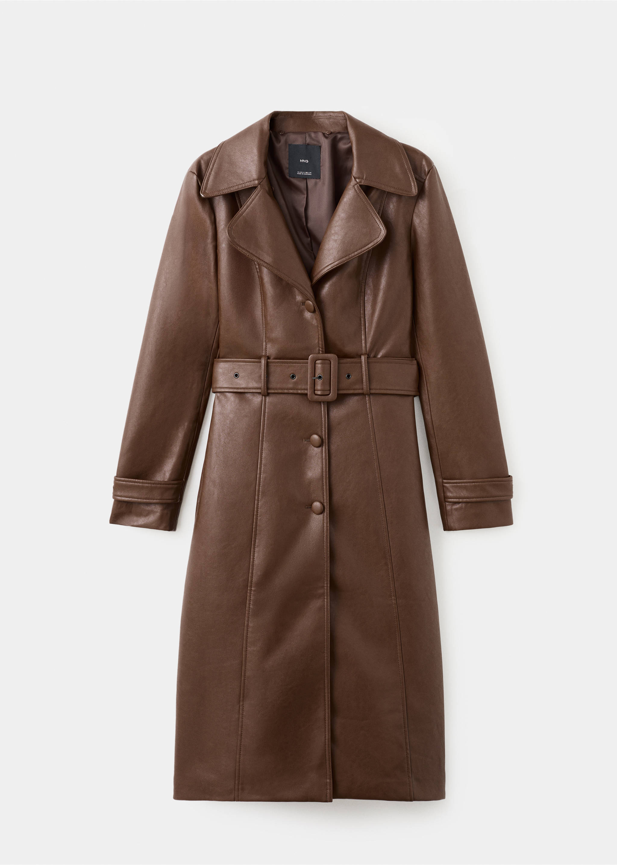 Faux-leather coat with fur collar - Details of the article 8, Medium Brown. Ref: 17048282-00.