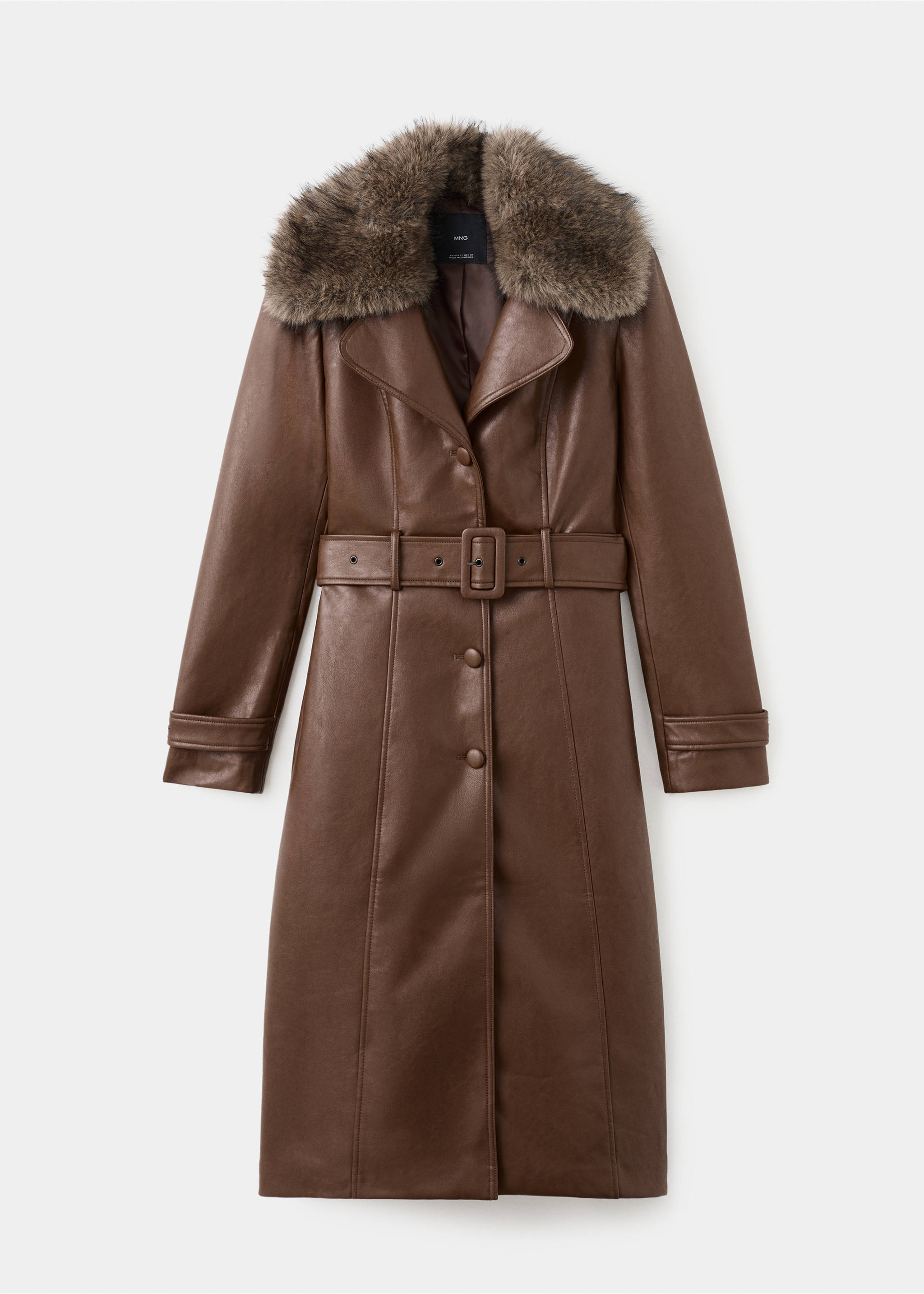 Faux-leather coat with fur collar - Article without model, Medium Brown. Ref: 17048282-00.