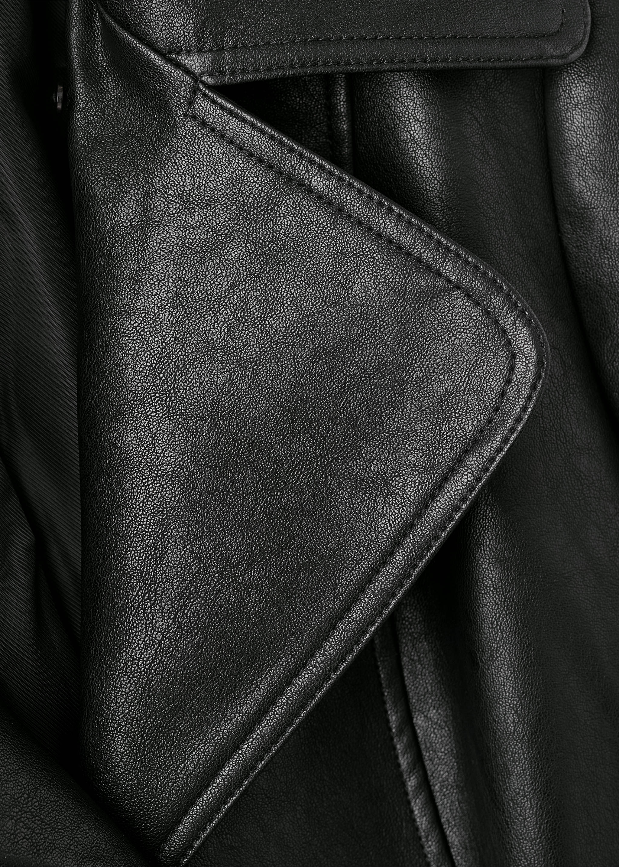 Faux-leather coat with fur collar - Details of the article 8, Black. Ref: 17048282-00.