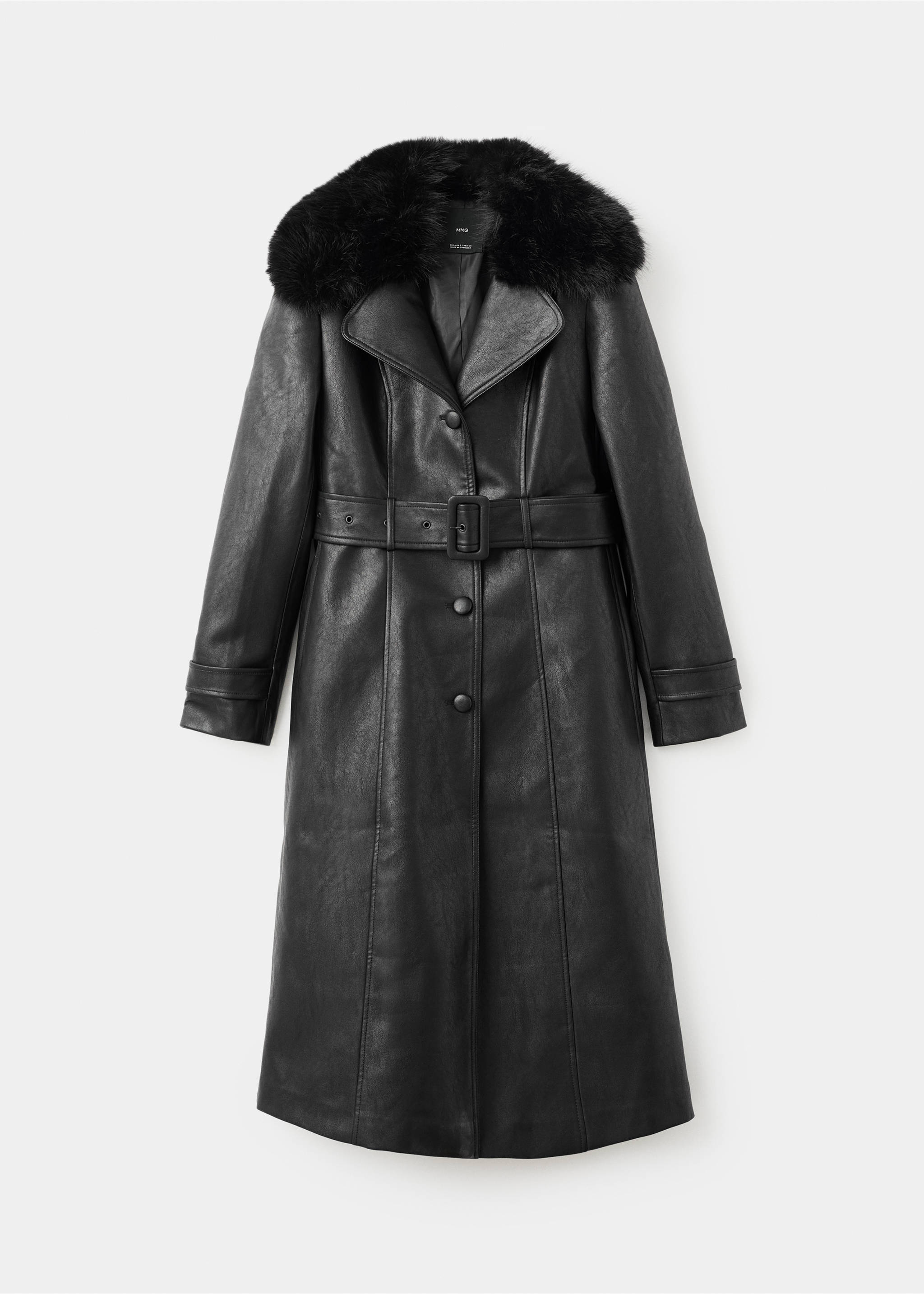 Faux-leather coat with fur collar - Article without model, Black. Ref: 17048282-00.