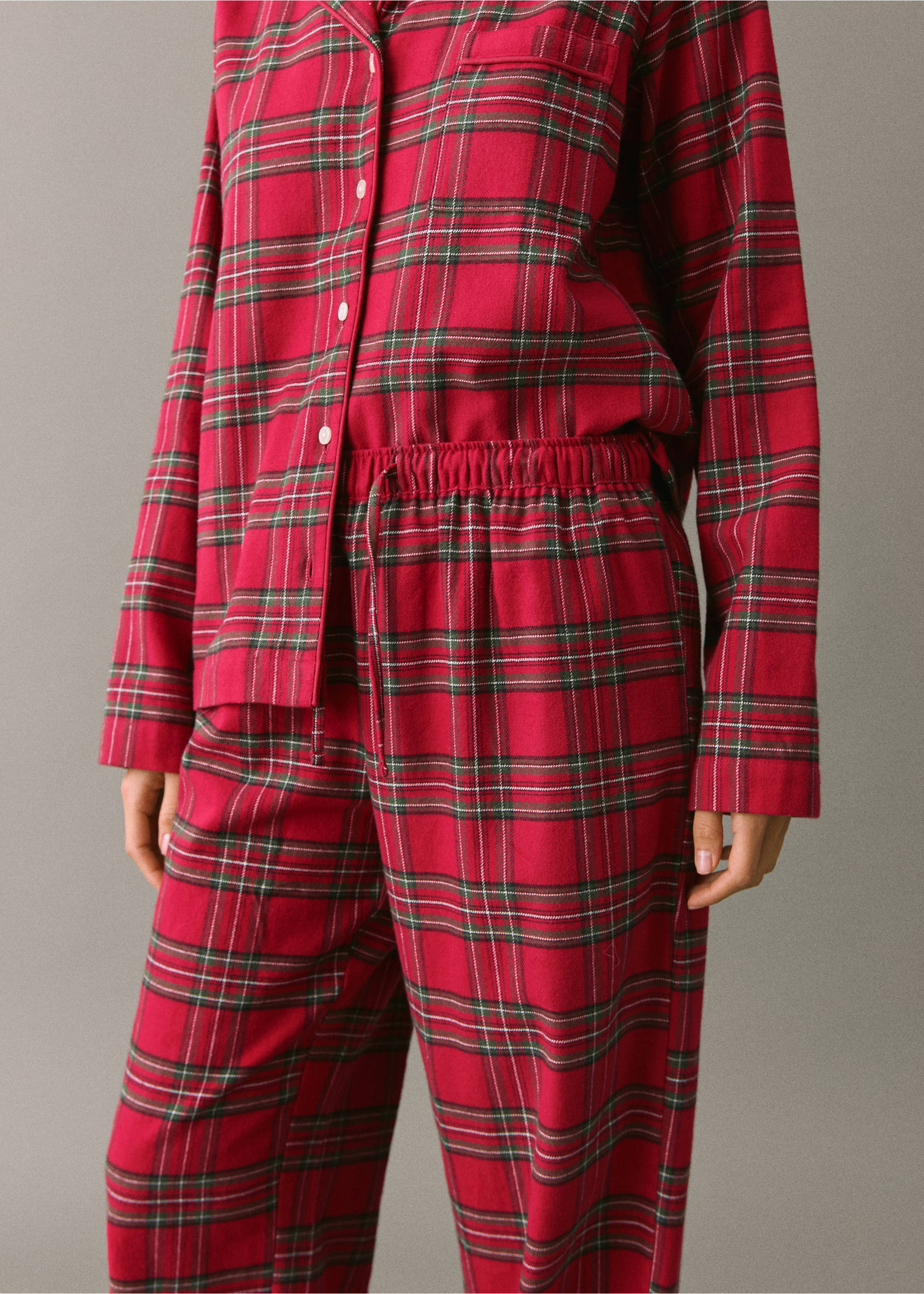 Checked cotton pyjamas - Details of the article 1, Red. Ref: 17049094-00.