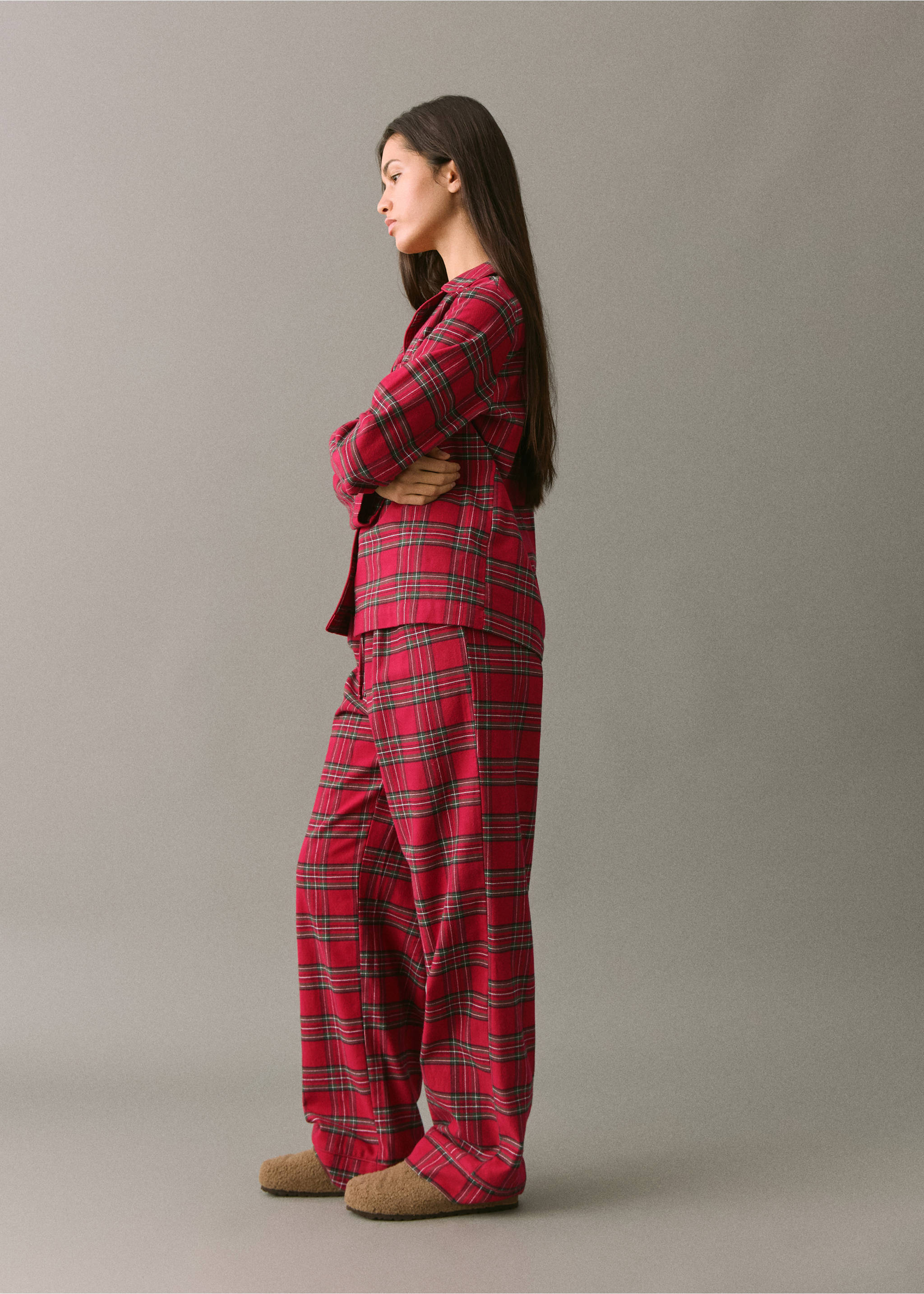 Checked cotton pyjamas - Details of the article 2, Red. Ref: 17049094-00.