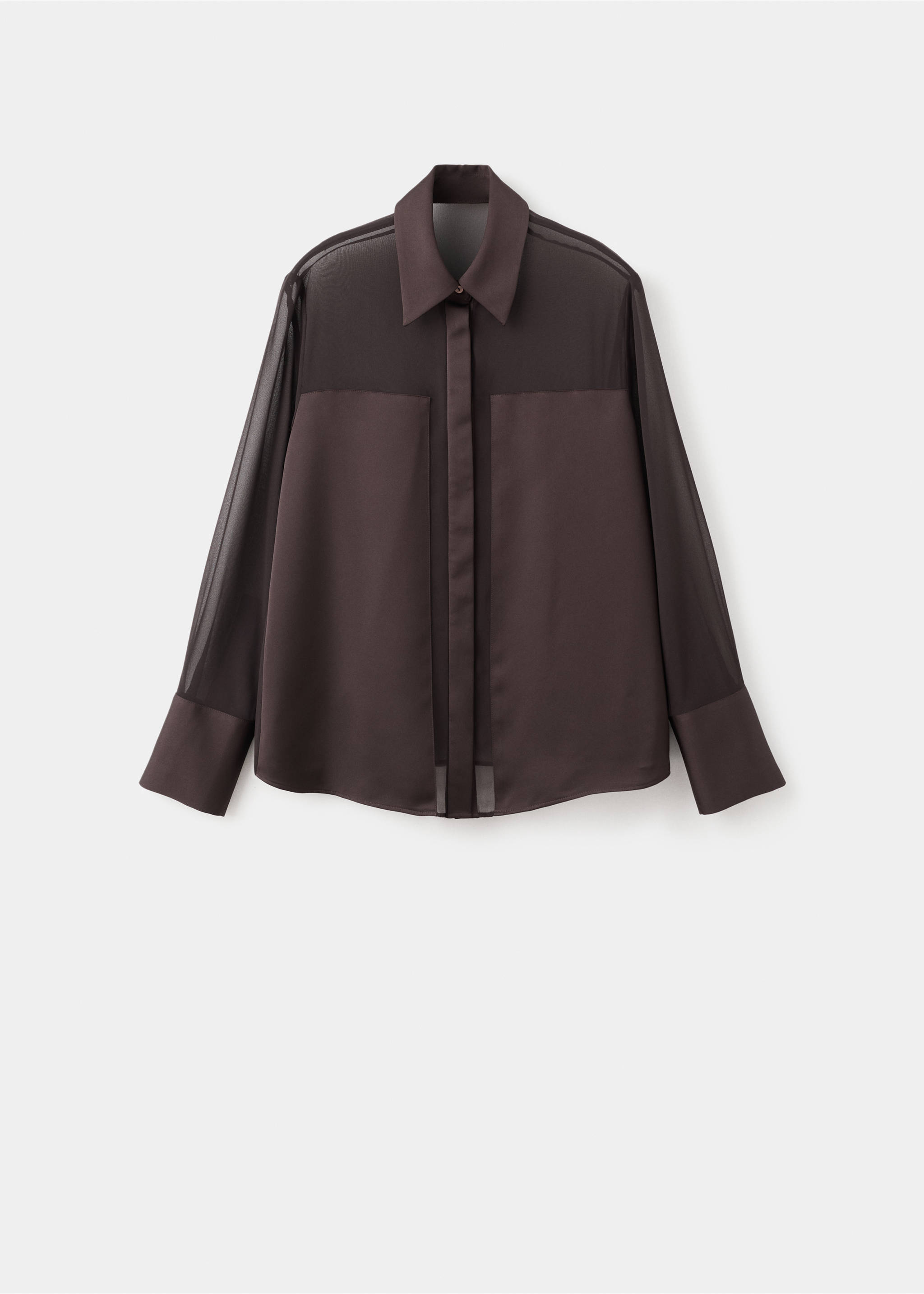 Halbtransparente Bluse mit Patches - Artikel ohne Model, Schokolade. Ref: 17049104-00.
