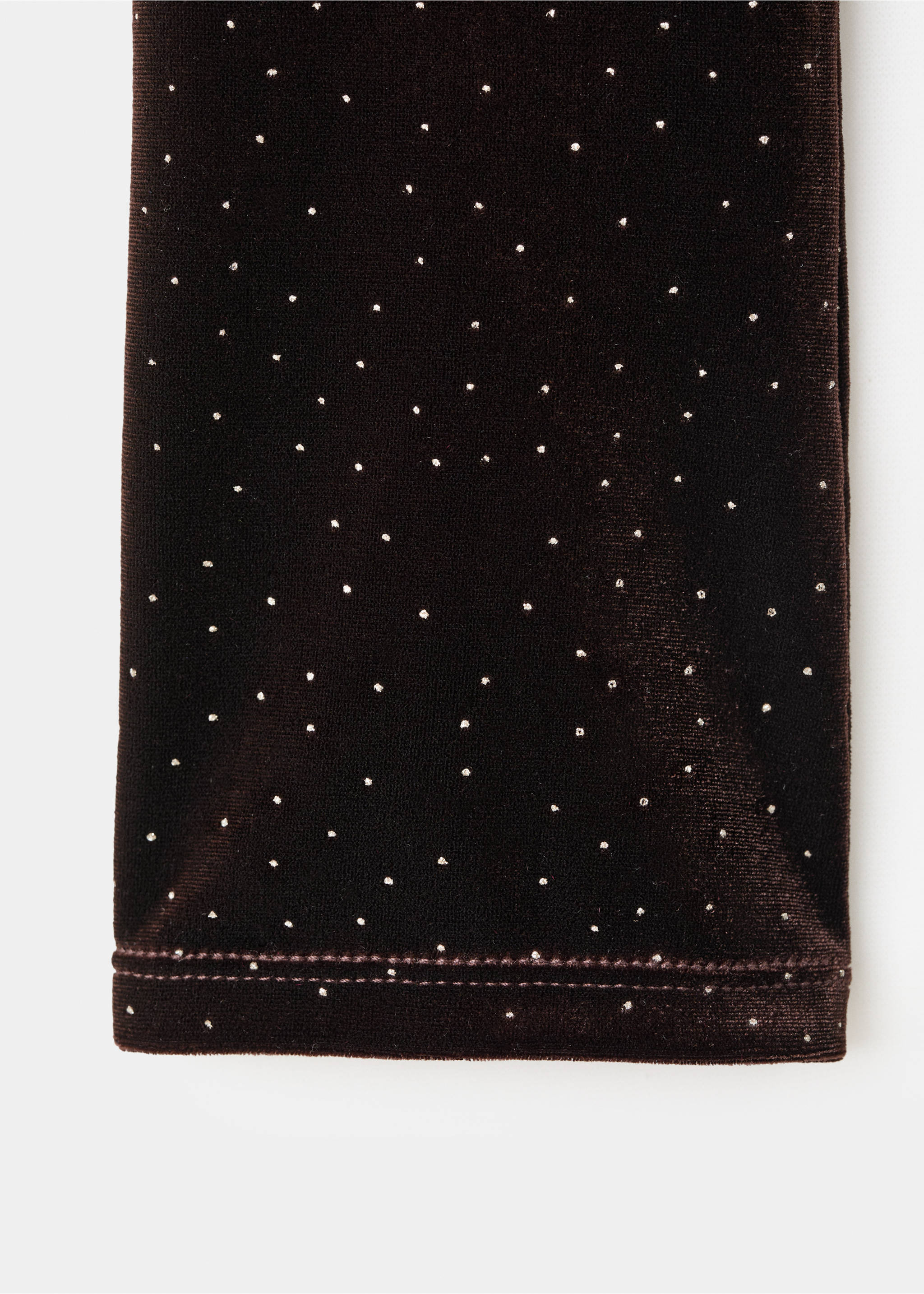 Close-up of dark brown velvet dress fabric with rhinestone details., Brown. Ref: 17049111-00.