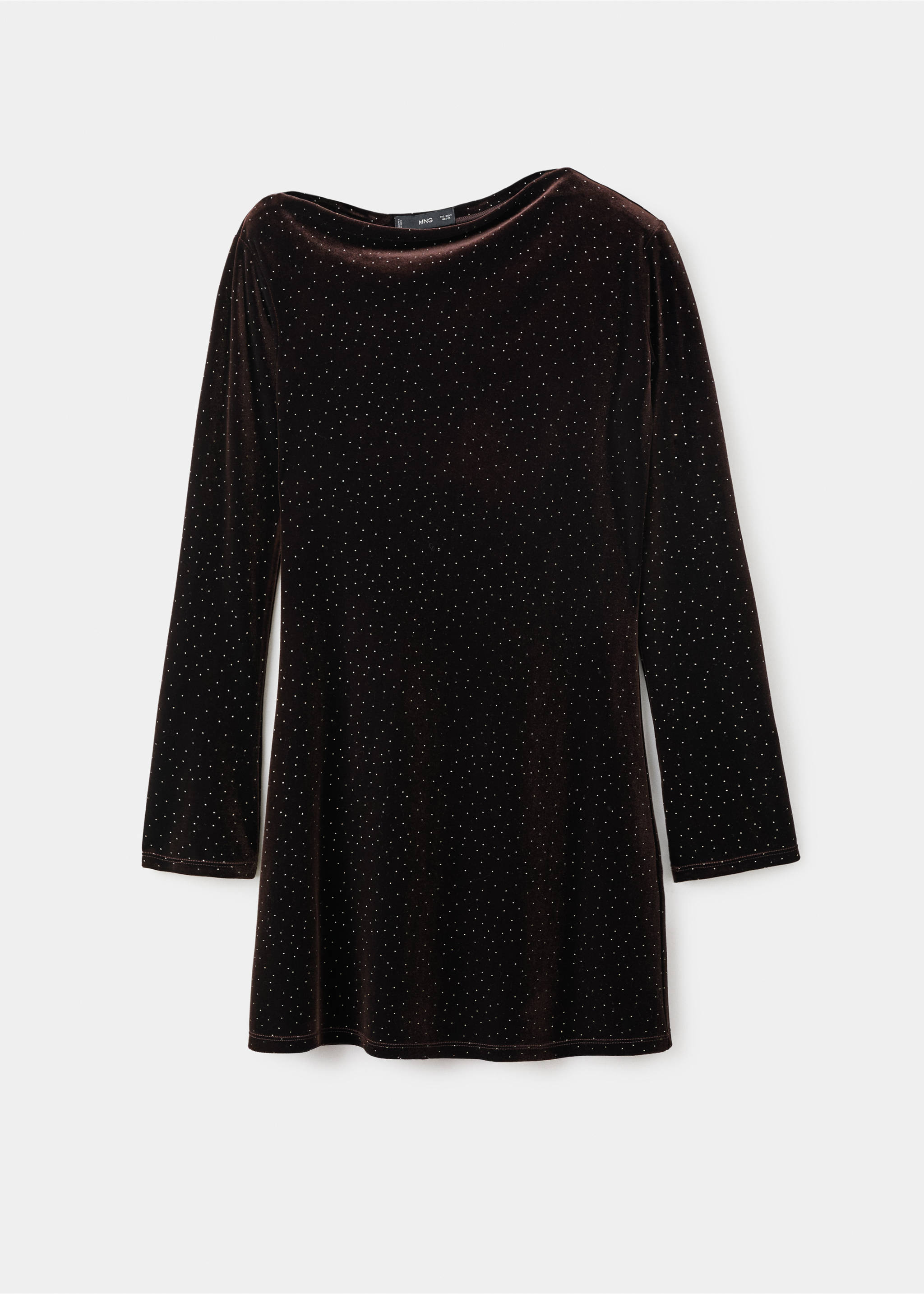 Dark brown velvet dress with long sleeves and rhinestones., Brown. Ref: 17049111-00.