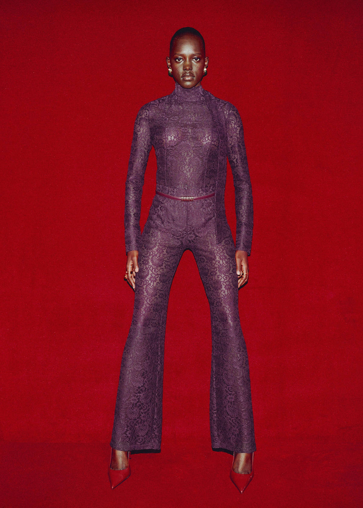 Straight-fit lace trousers