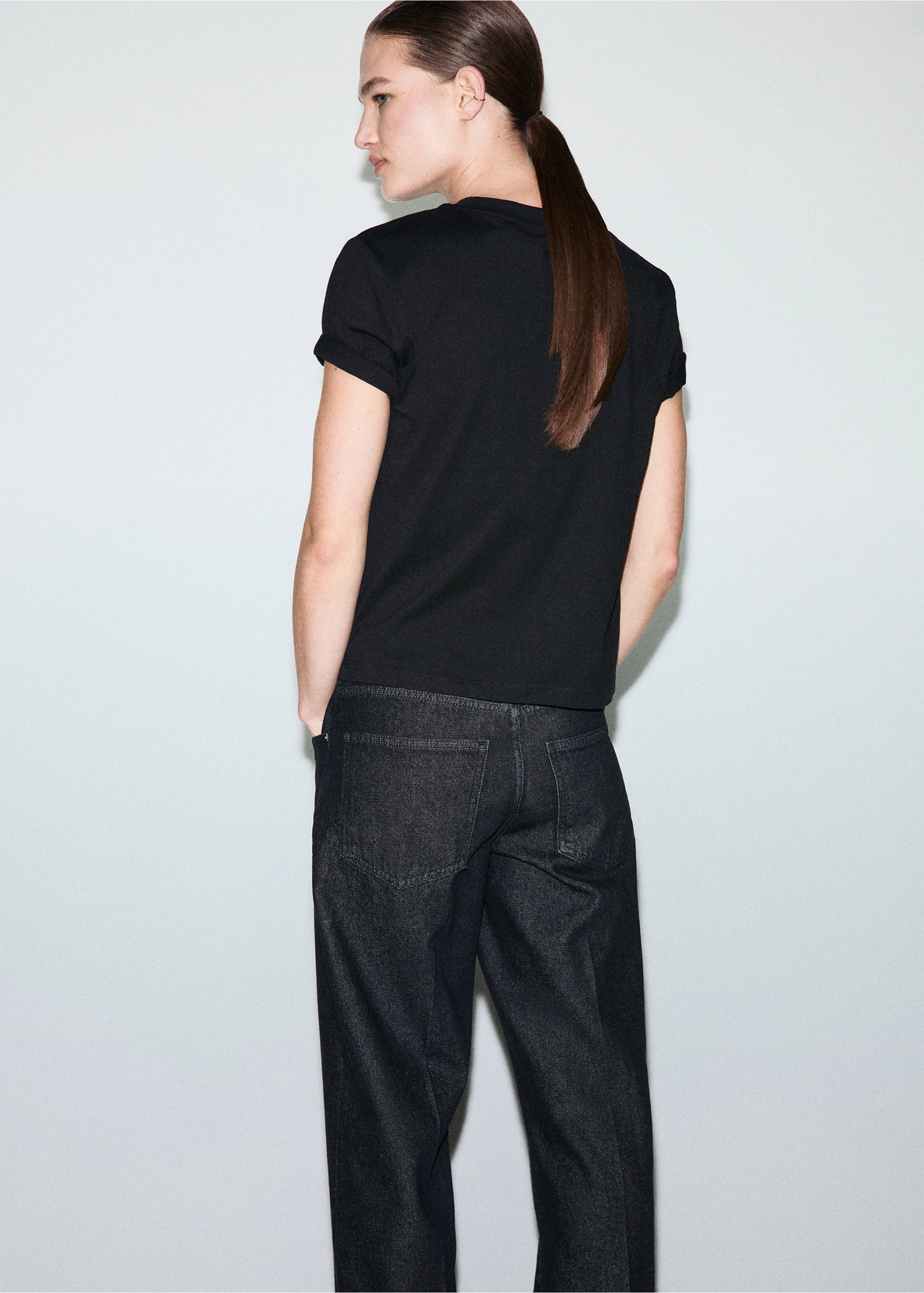 Rhinestone message t-shirt - Reverse of the article, Black. Ref: 17049115-00.