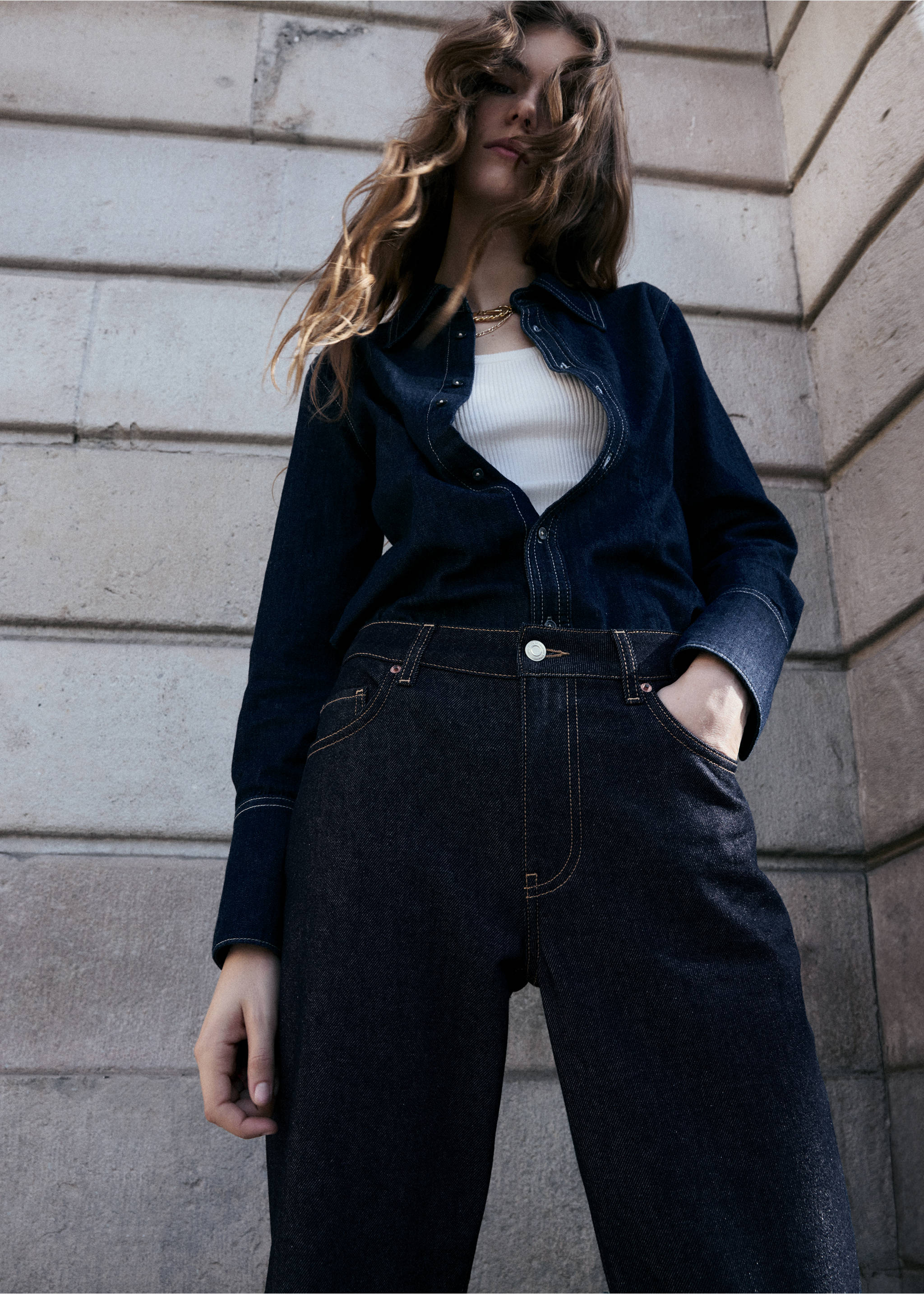 Turned-up straight jeans - Medium plane, Open Blue. Ref: 17049118-00.