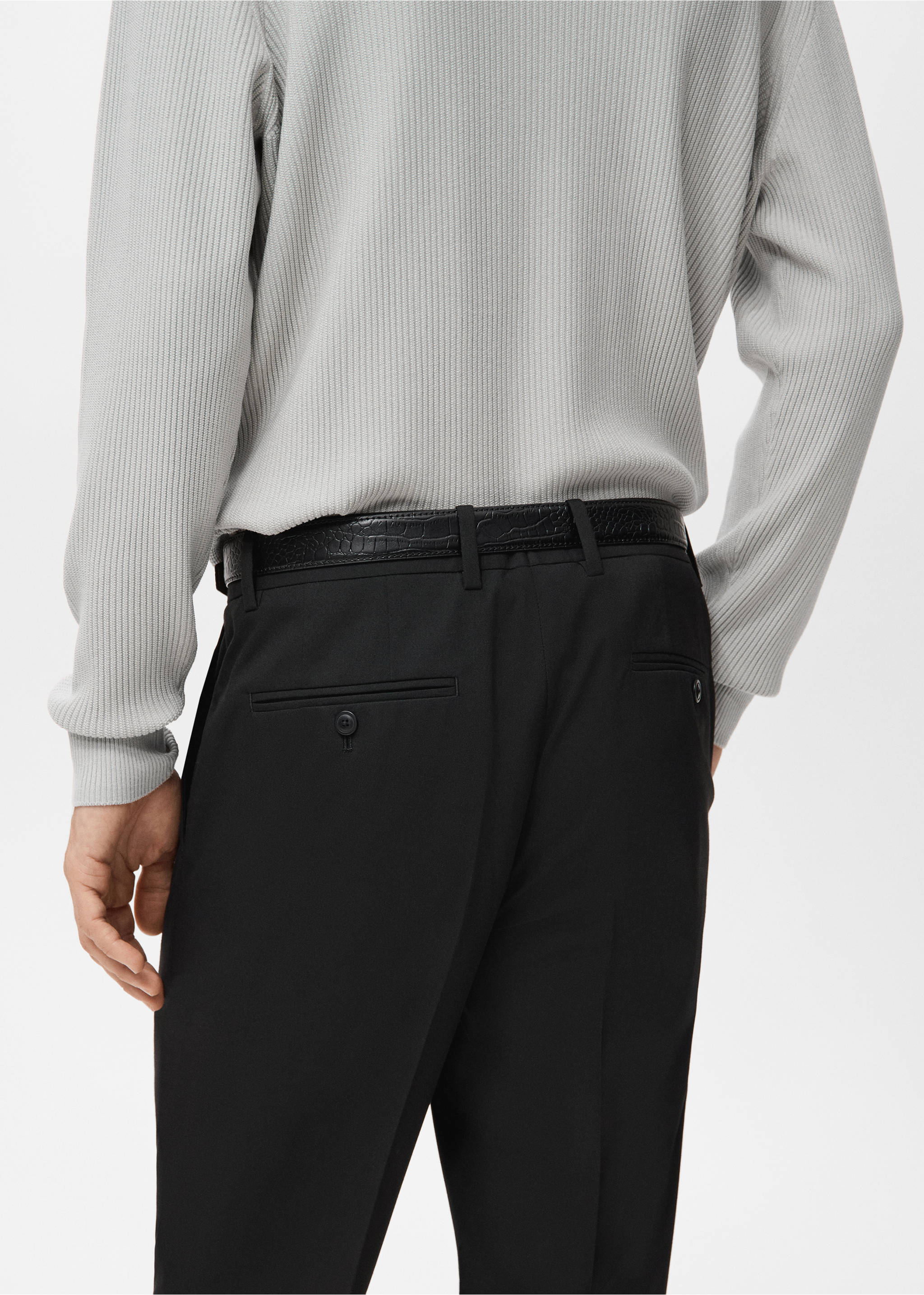 Straight-fit suit trousers - Details of the article 3, Black. Ref: 17049605-00.