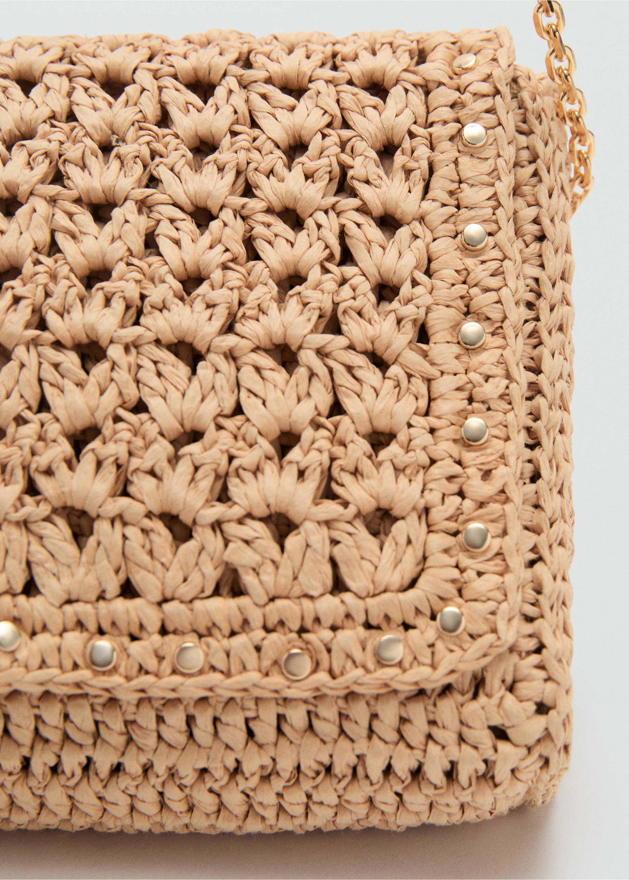Sac bandoulière fibre naturelle à clous - Détail de l'article 2, Beige. Ref: 17051120-00.