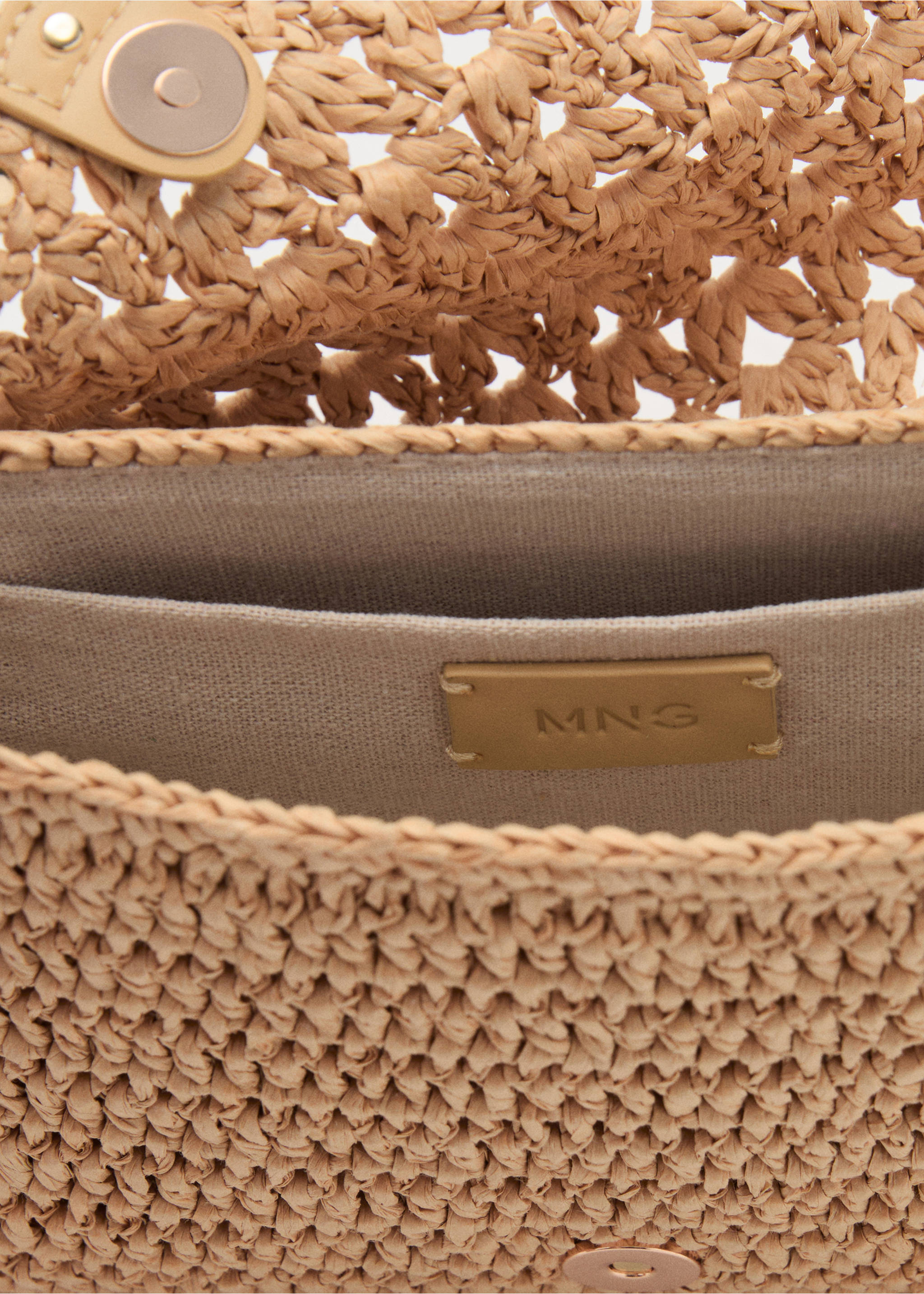 Sac bandoulière fibre naturelle à clous - Détail de l'article 3, Beige. Ref: 17051120-00.